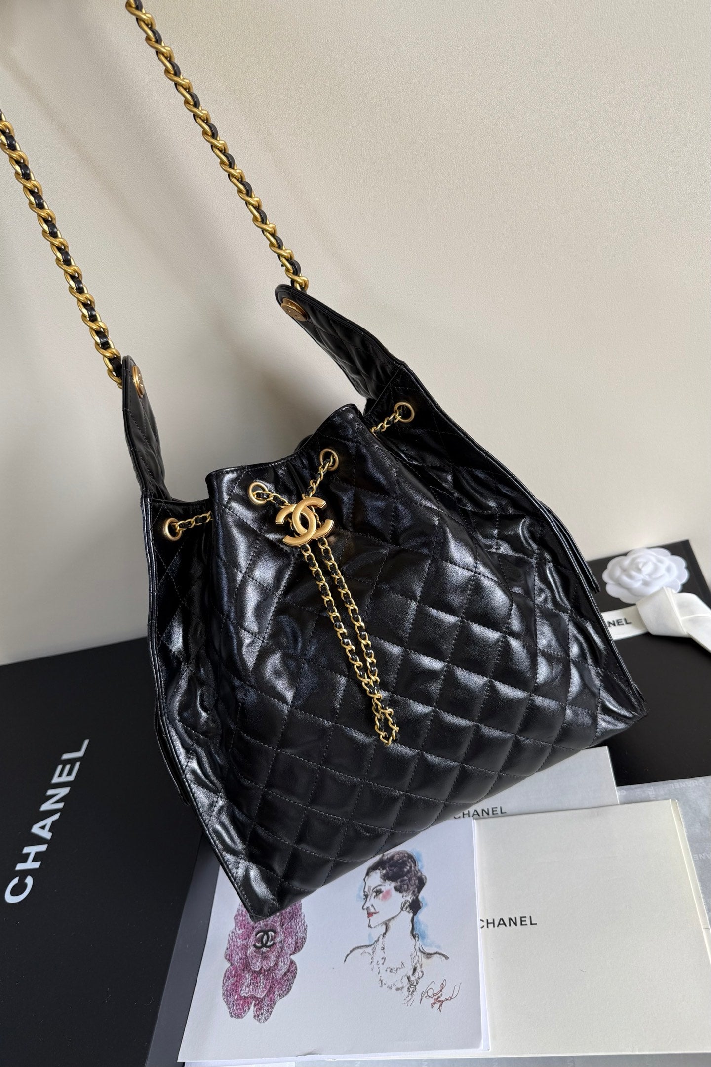 CC 25 Hobo Bag 30cm Black Glossy Leather GHW 282466