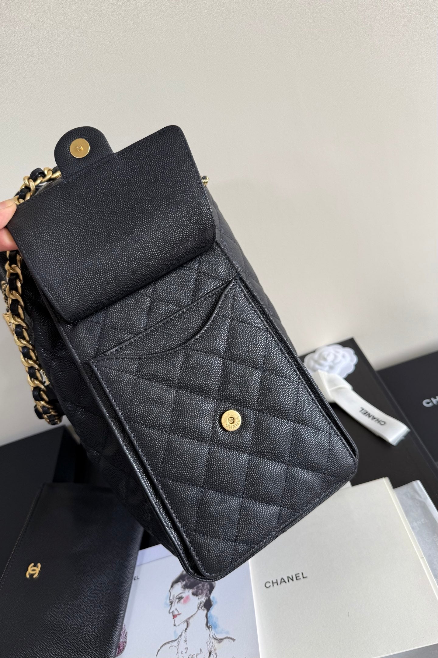 CC 25 Hobo Bag 30cm Black Grained Calfskin Leather GHW 282473