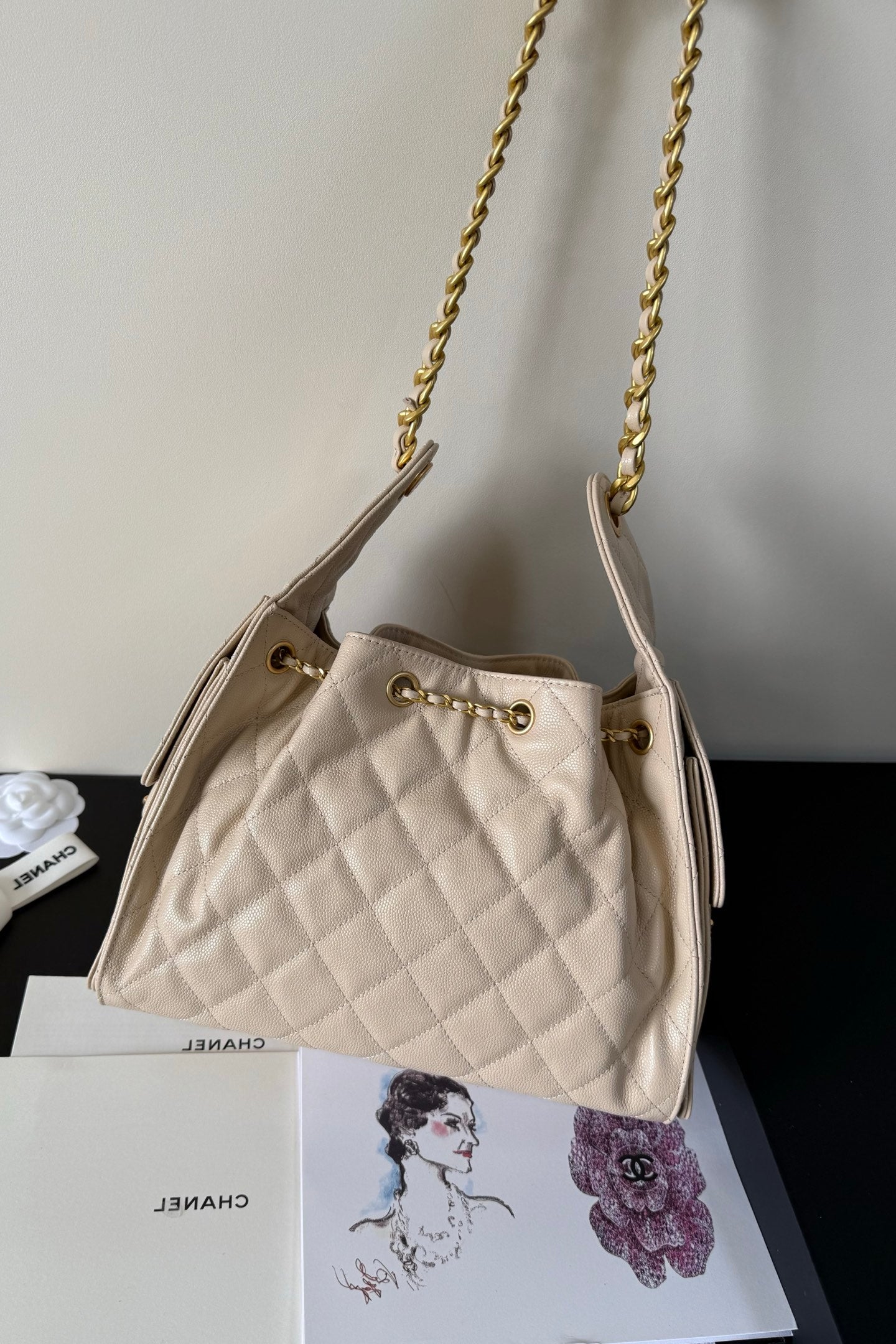 CC 25 Hobo Bag Light Beige Grained Calfskin Leather GHW 282502