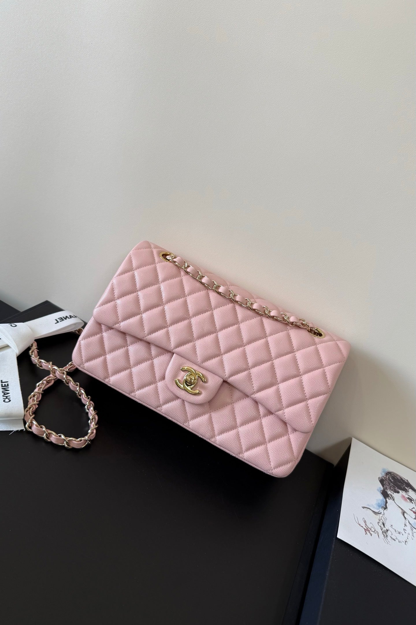 CC Classic Double Flap Bag 25cm Light PInk Caviar Leather