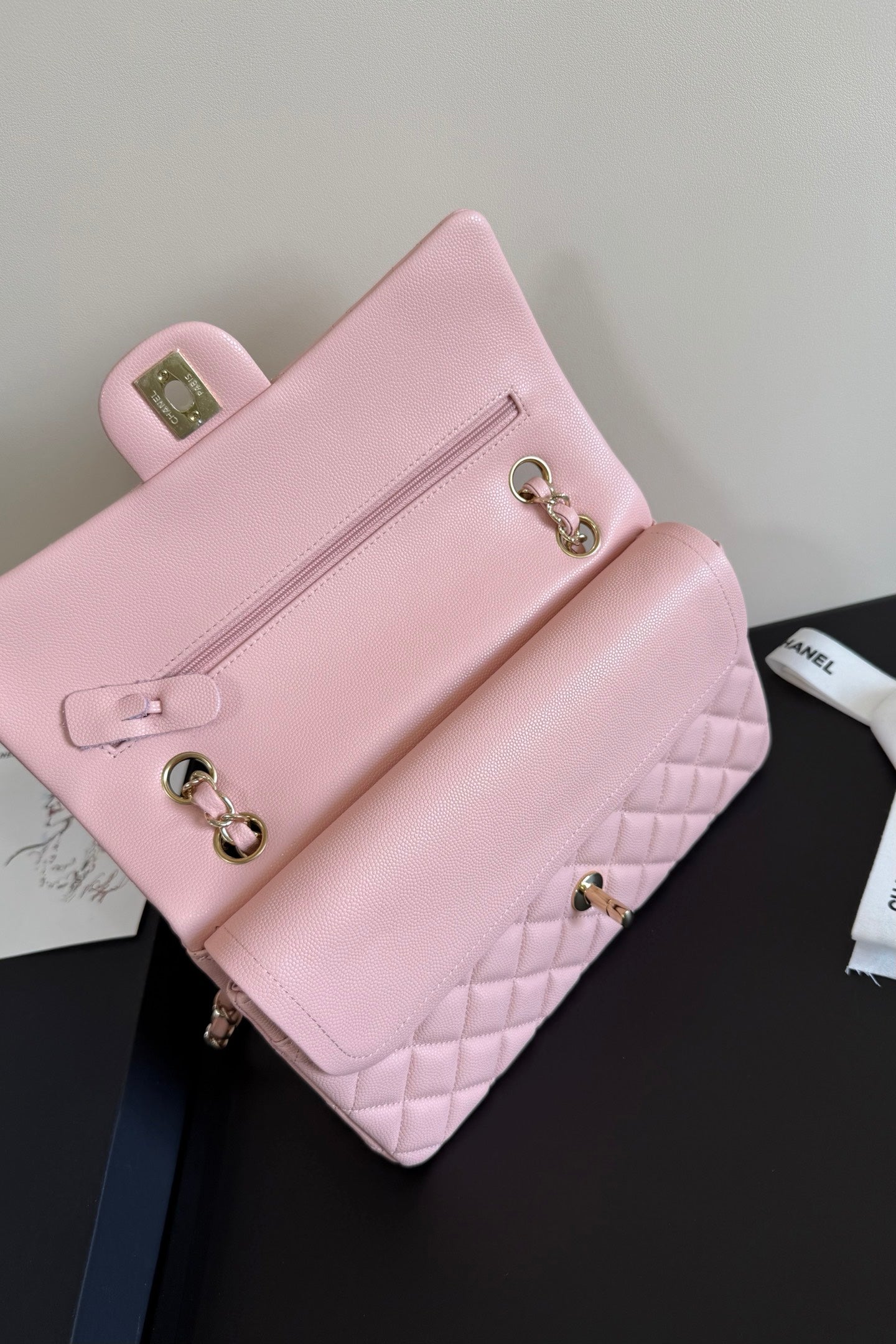 CC Classic Double Flap Bag 25cm Light PInk Caviar Leather