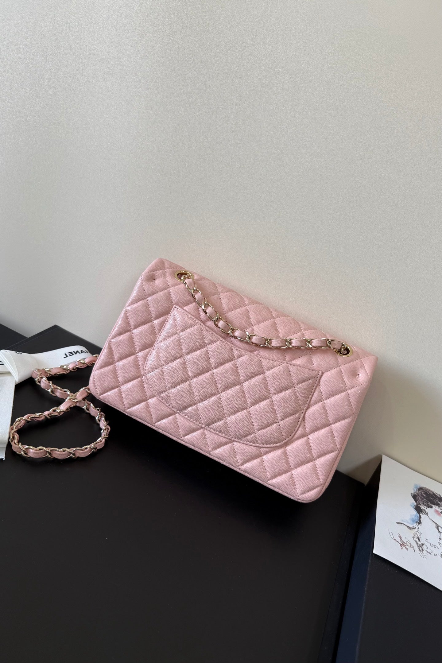 CC Classic Double Flap Bag 25cm Light PInk Caviar Leather