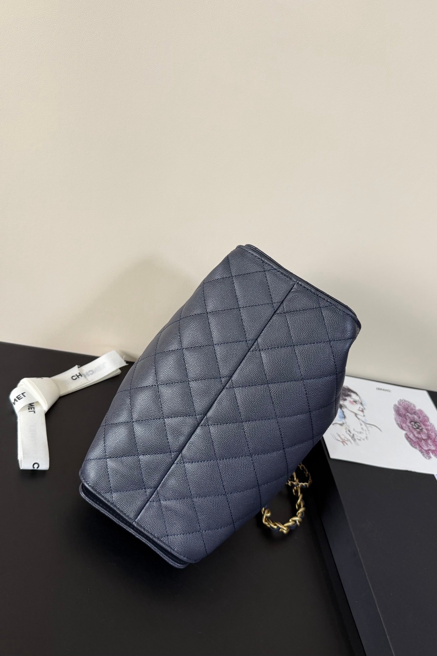 CC 25 Hobo Bag Navy Blue Grained Calfskin Leather GHW 282494