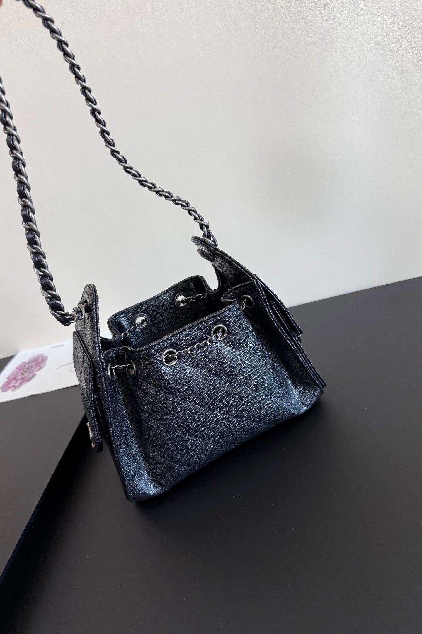 CC 25 Mini Hobo Bag Navy Blue Caviar Leather SHW 282552
