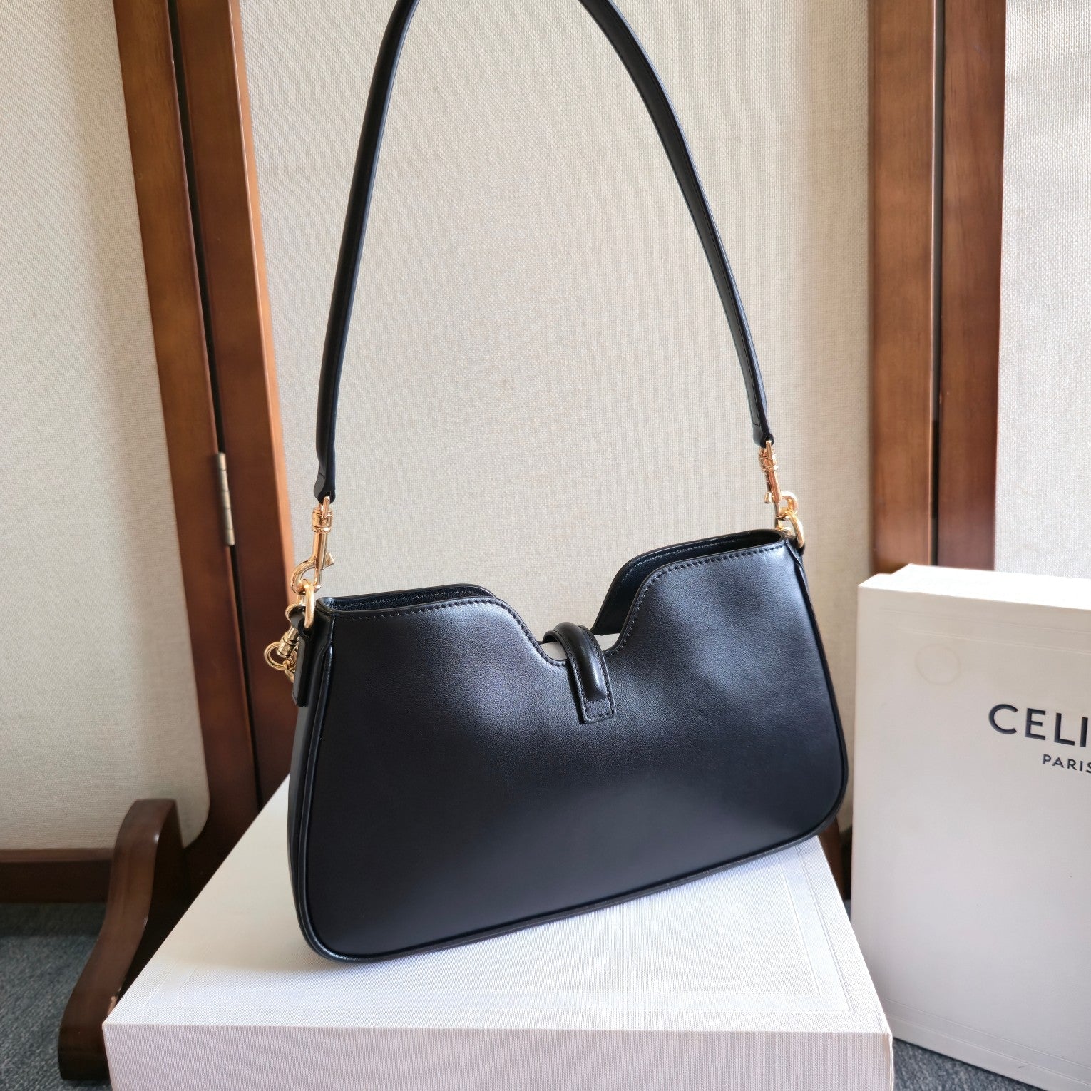 Celine Camille 16 Soft Shoulder Bag Smooth Black Calfskin