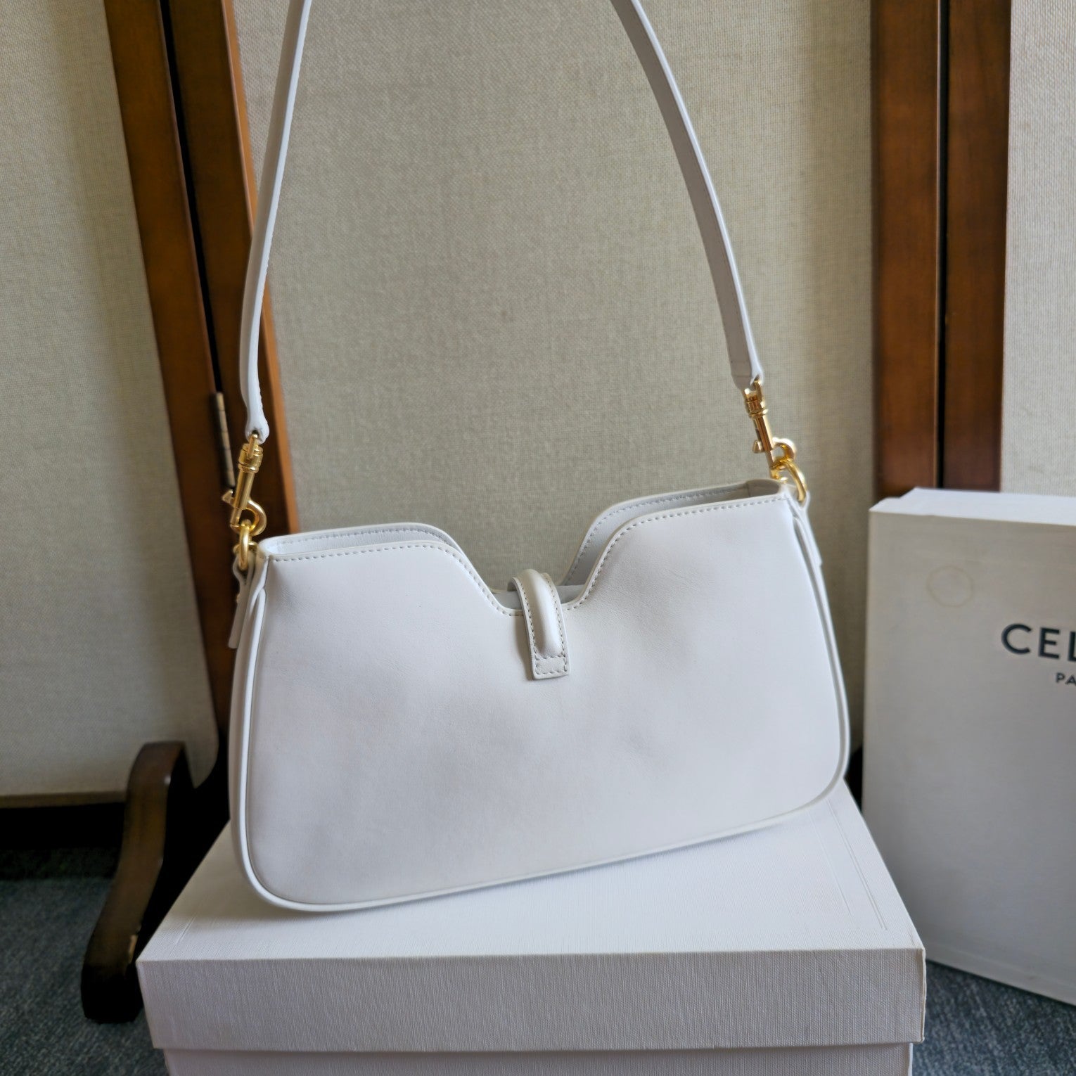 Celine Camille 16 Soft Shoulder Bag Smooth White Calfskin