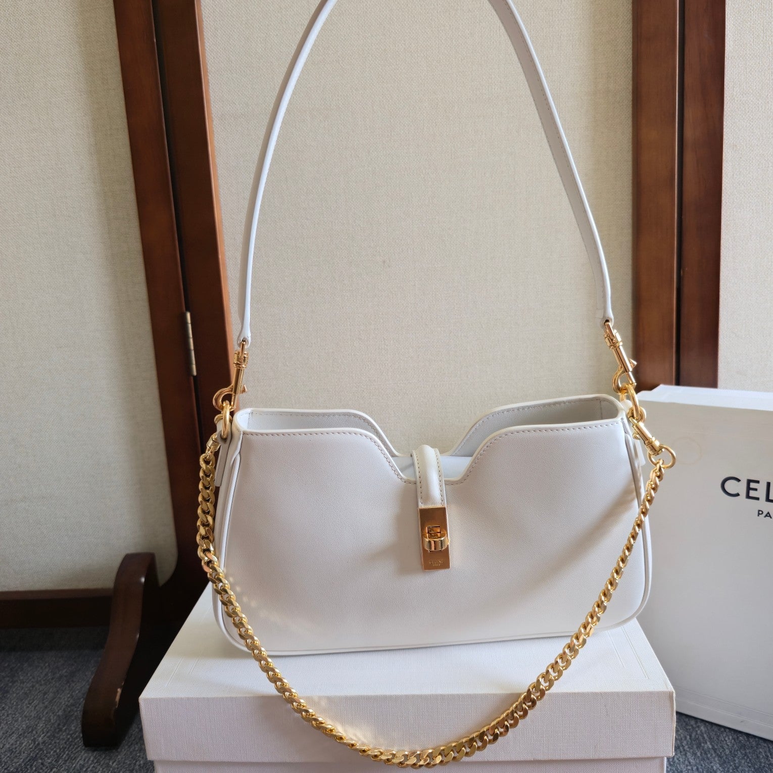 Celine Camille 16 Soft Shoulder Bag Smooth White Calfskin