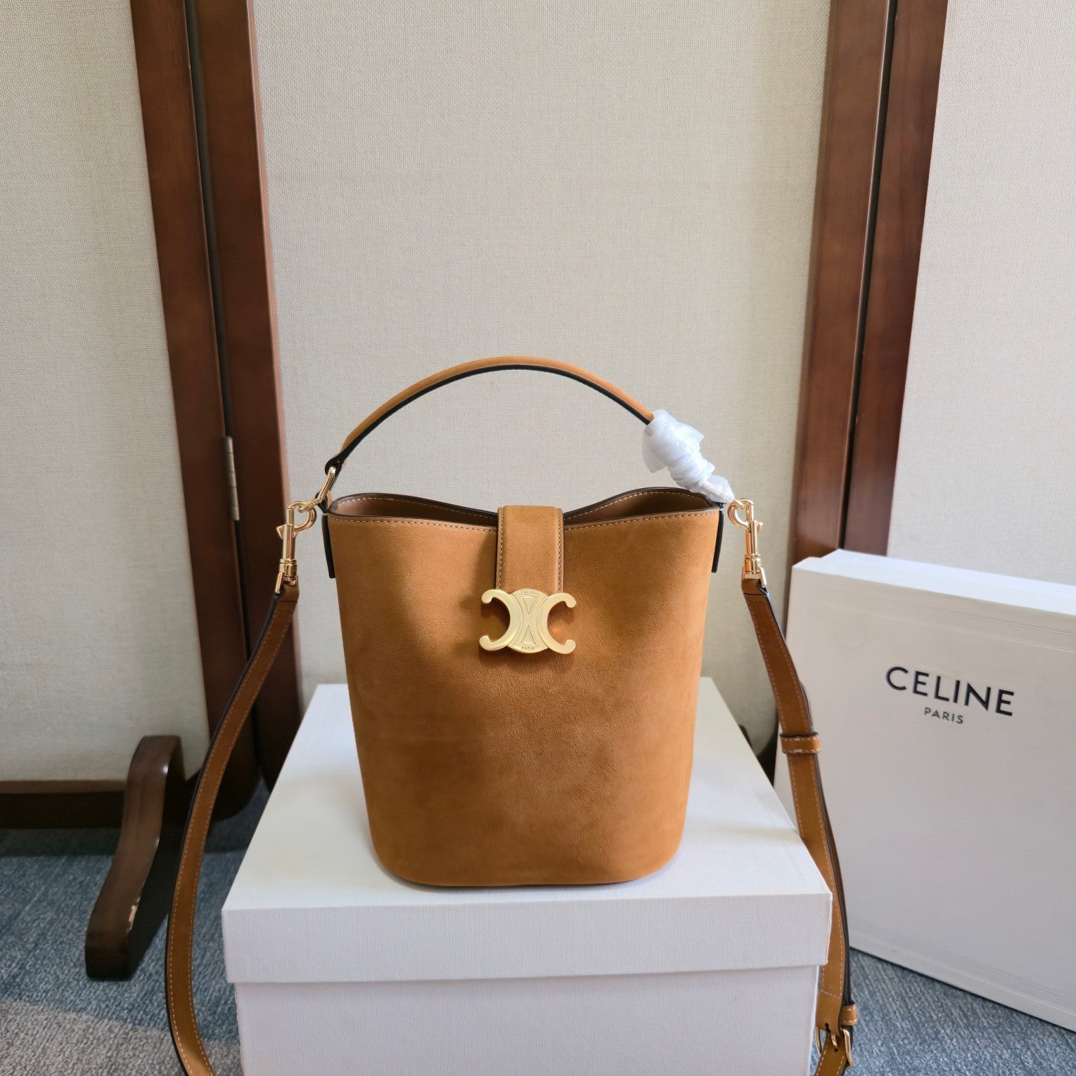 Celine Medium Bucket Louise Bag Camel Suede