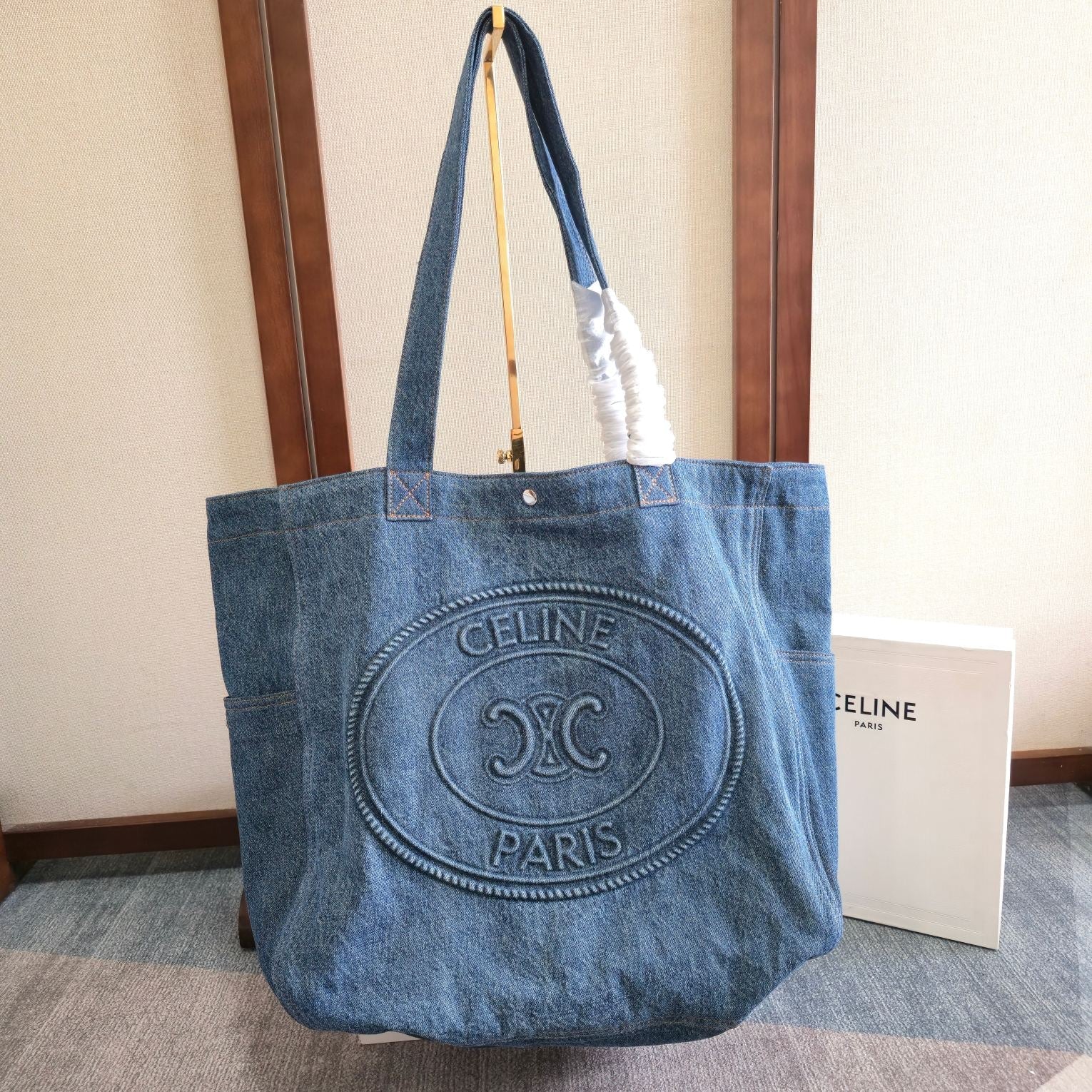 Celine Cabas Horizontal Tote Bag Blue Denim