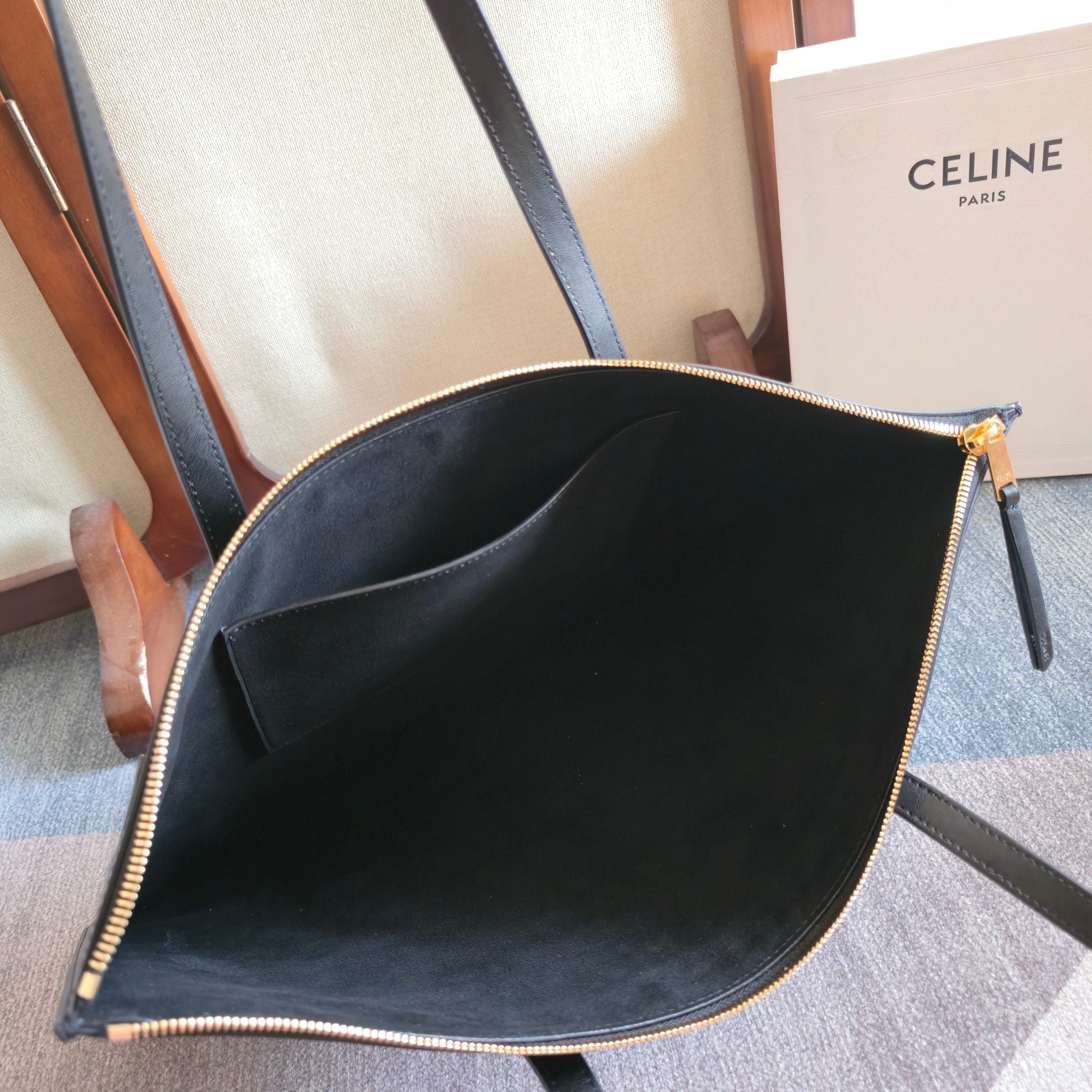 Celine 2026 Flat Cabas New Luggage Bag Black Calfskin 276207