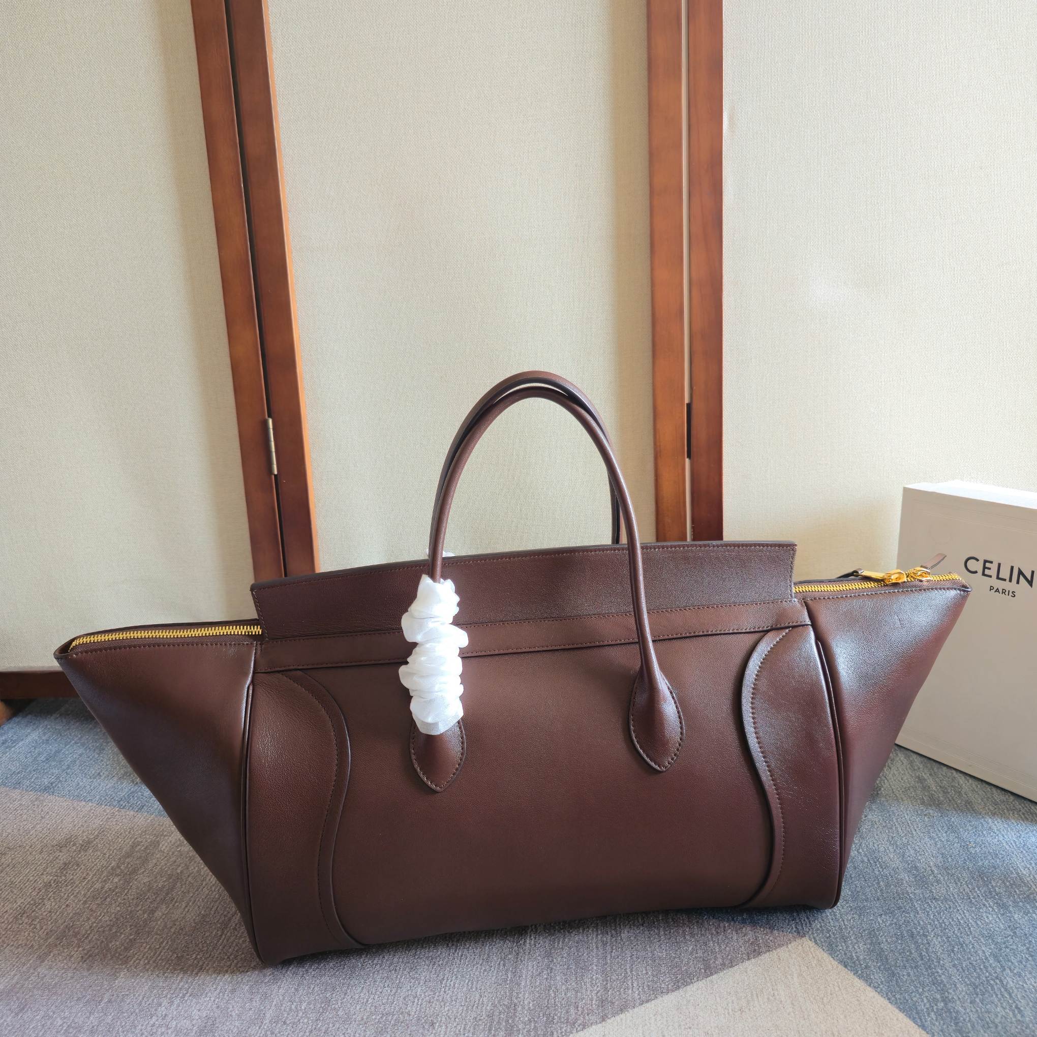 Celine 2026 Large Luggage Brown Shiny Lambskin