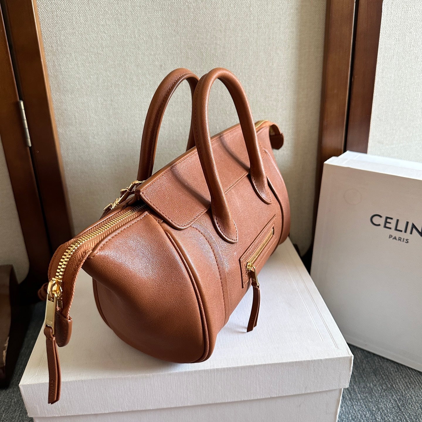 Celine Small Smiling New Luggage Light Brown Lambskin