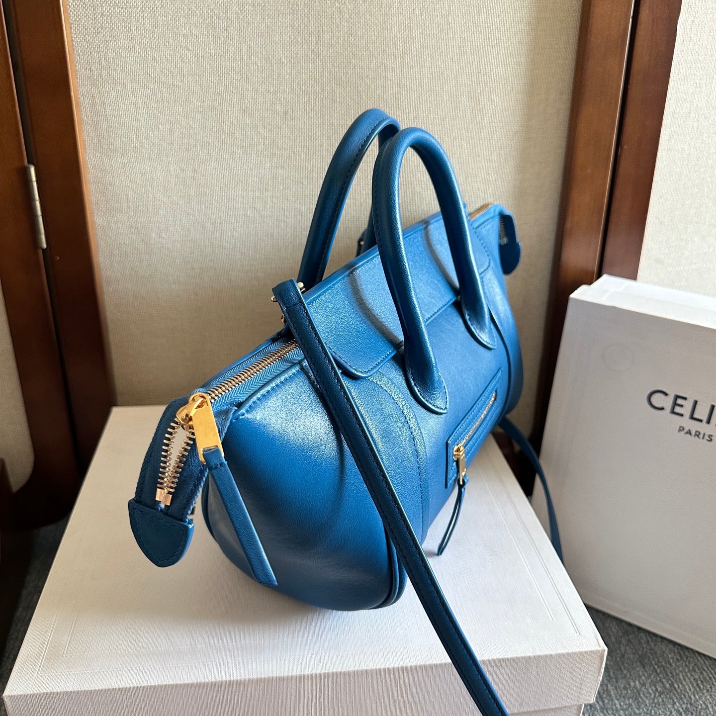 Celine Small Smiling New Luggage Blue Lambskin