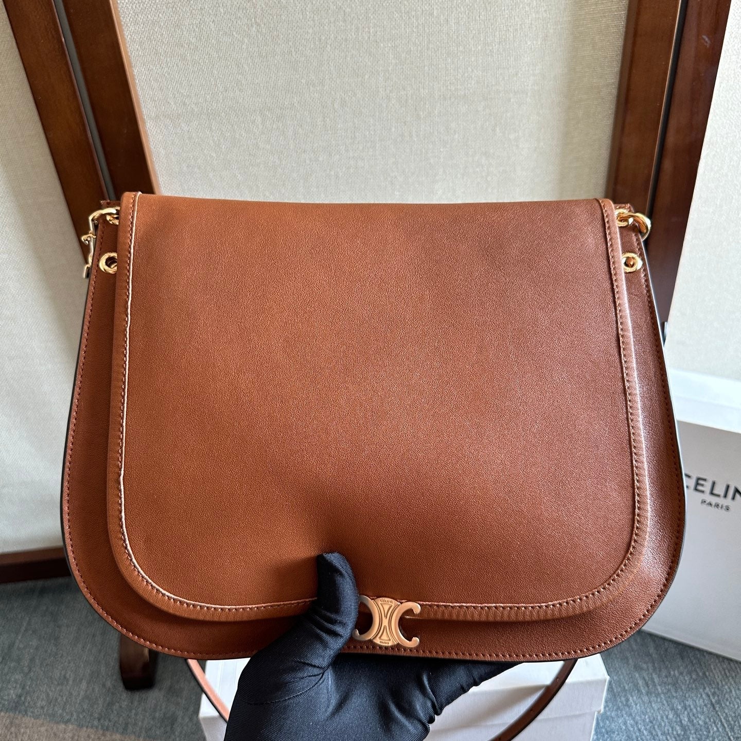 Celine Besace Soft Triomphe Bag Brown Lambskin