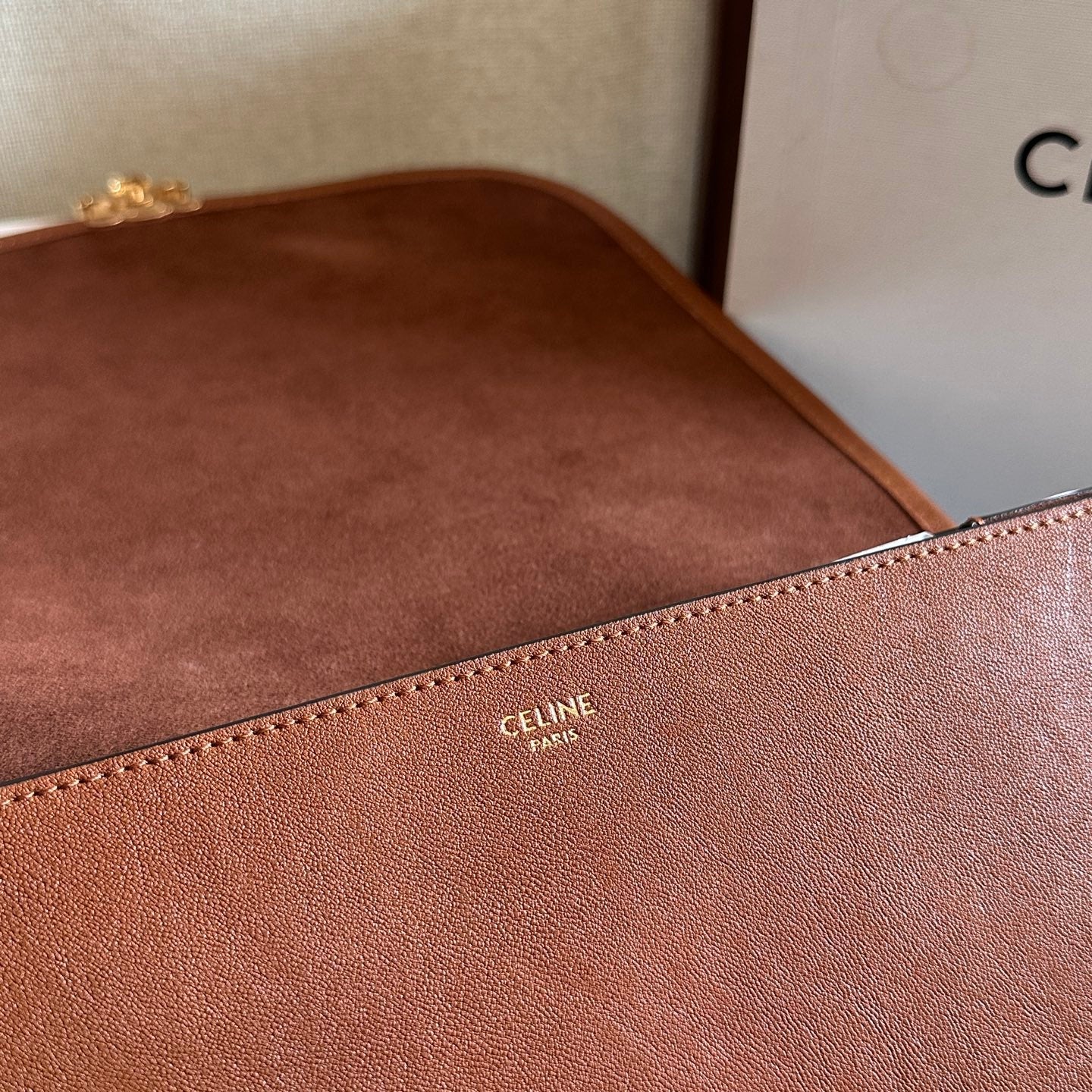 Celine Besace Soft Triomphe Bag Brown Lambskin