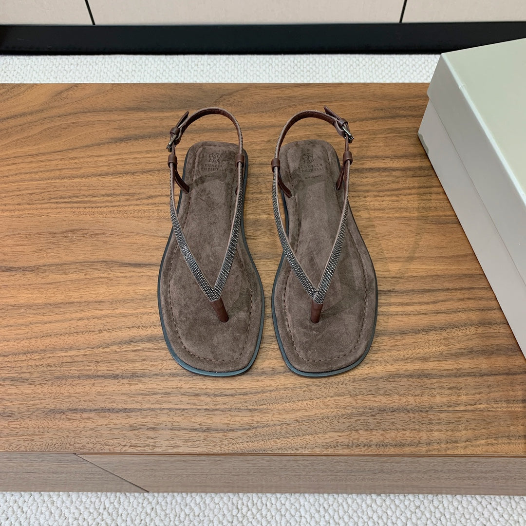 Brunello Cucinelli Flat Sandals Taupe Suede 934692