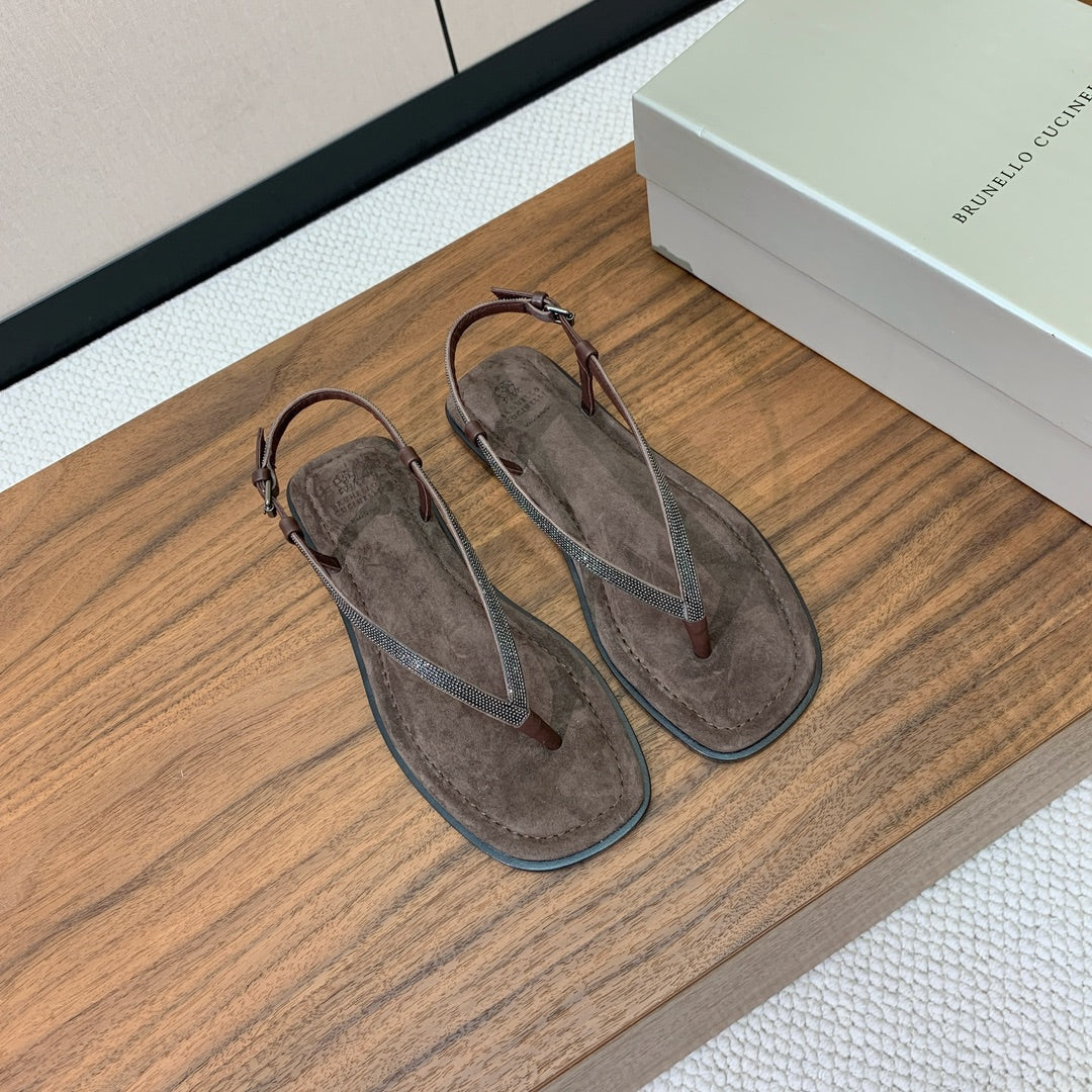 Brunello Cucinelli Flat Sandals Taupe Suede 934692