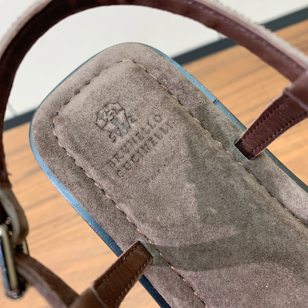 Brunello Cucinelli Flat Sandals Taupe Suede 934692