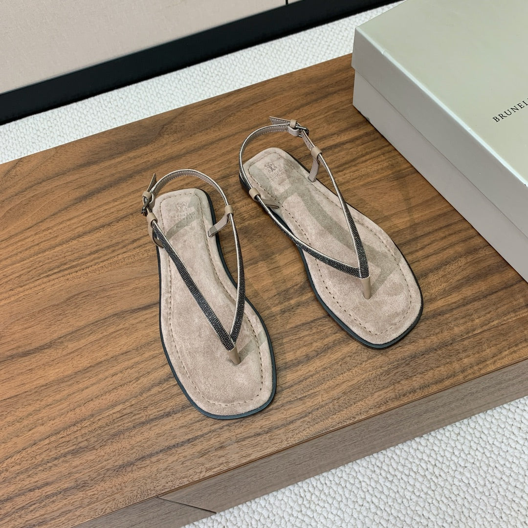 Brunello Cucinelli Flat Sandals Light Taupe Suede 934693