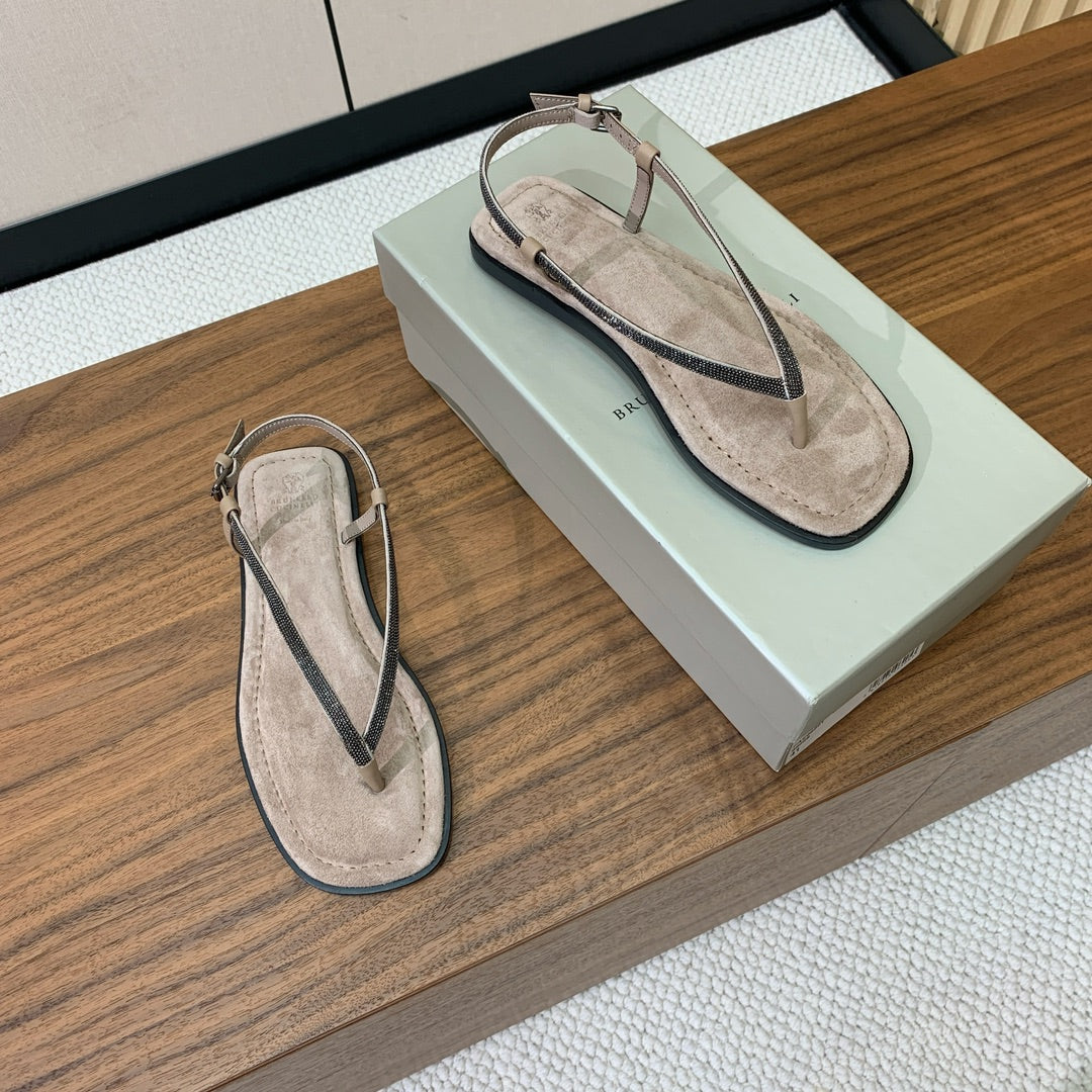 Brunello Cucinelli Flat Sandals Light Taupe Suede 934693