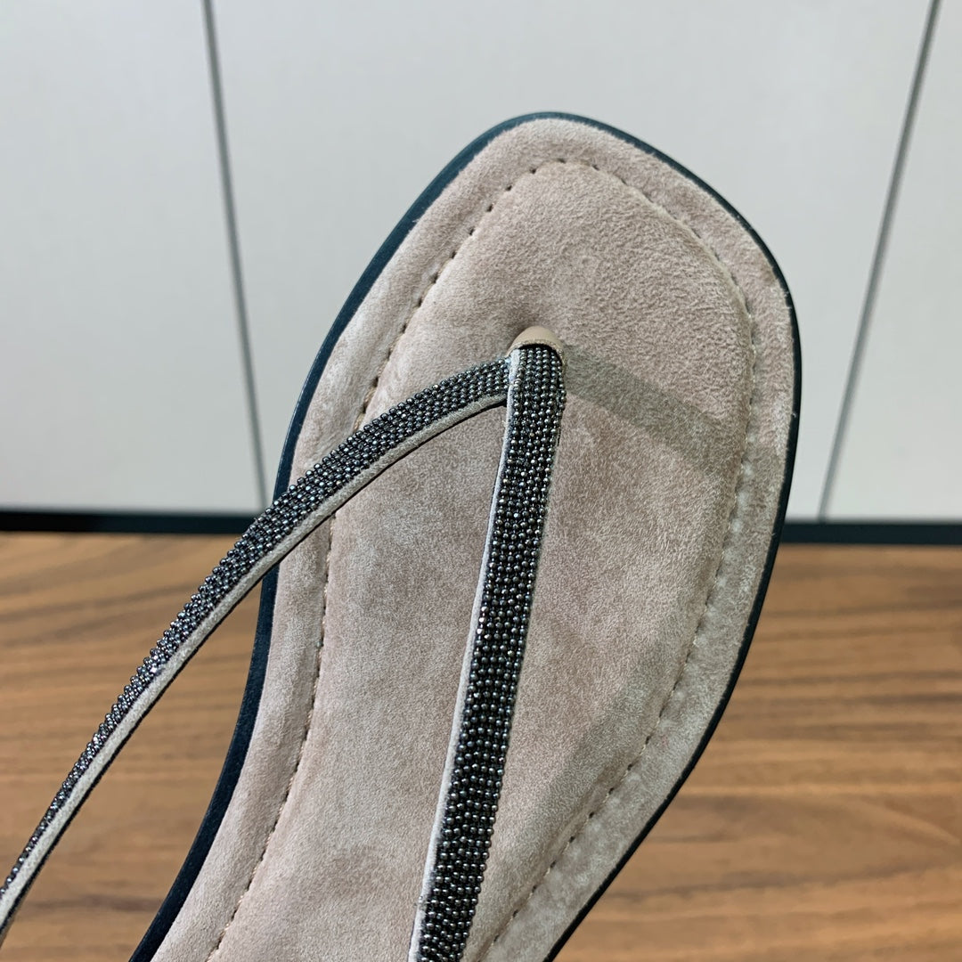 Brunello Cucinelli Flat Sandals Light Taupe Suede 934693