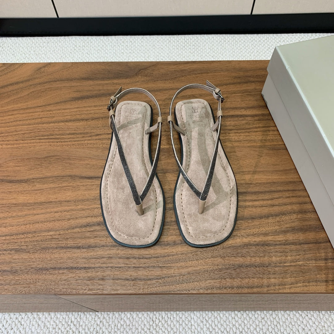 Brunello Cucinelli Flat Sandals Light Taupe Suede 934693