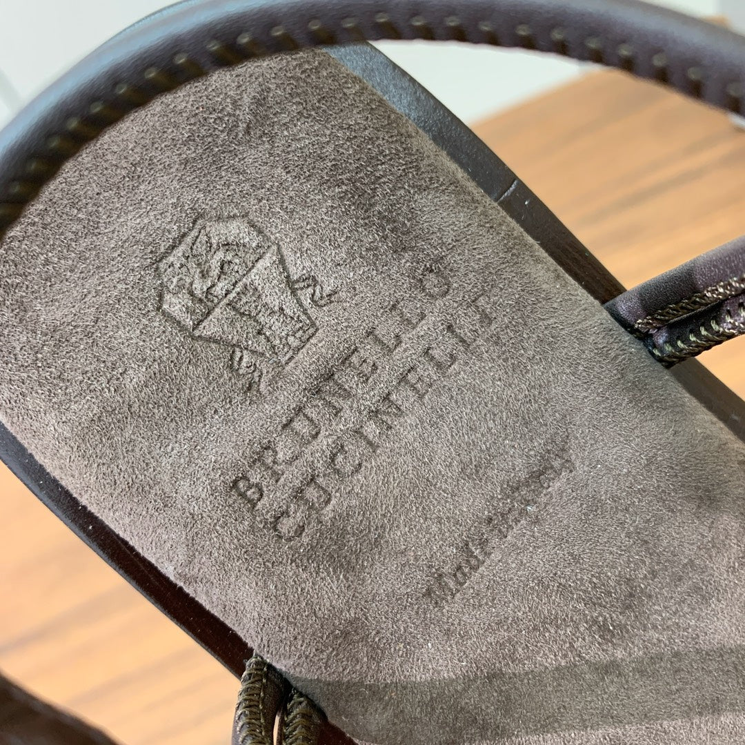Brunello Cucinelli Flat Sandals Taupe Suede 934695