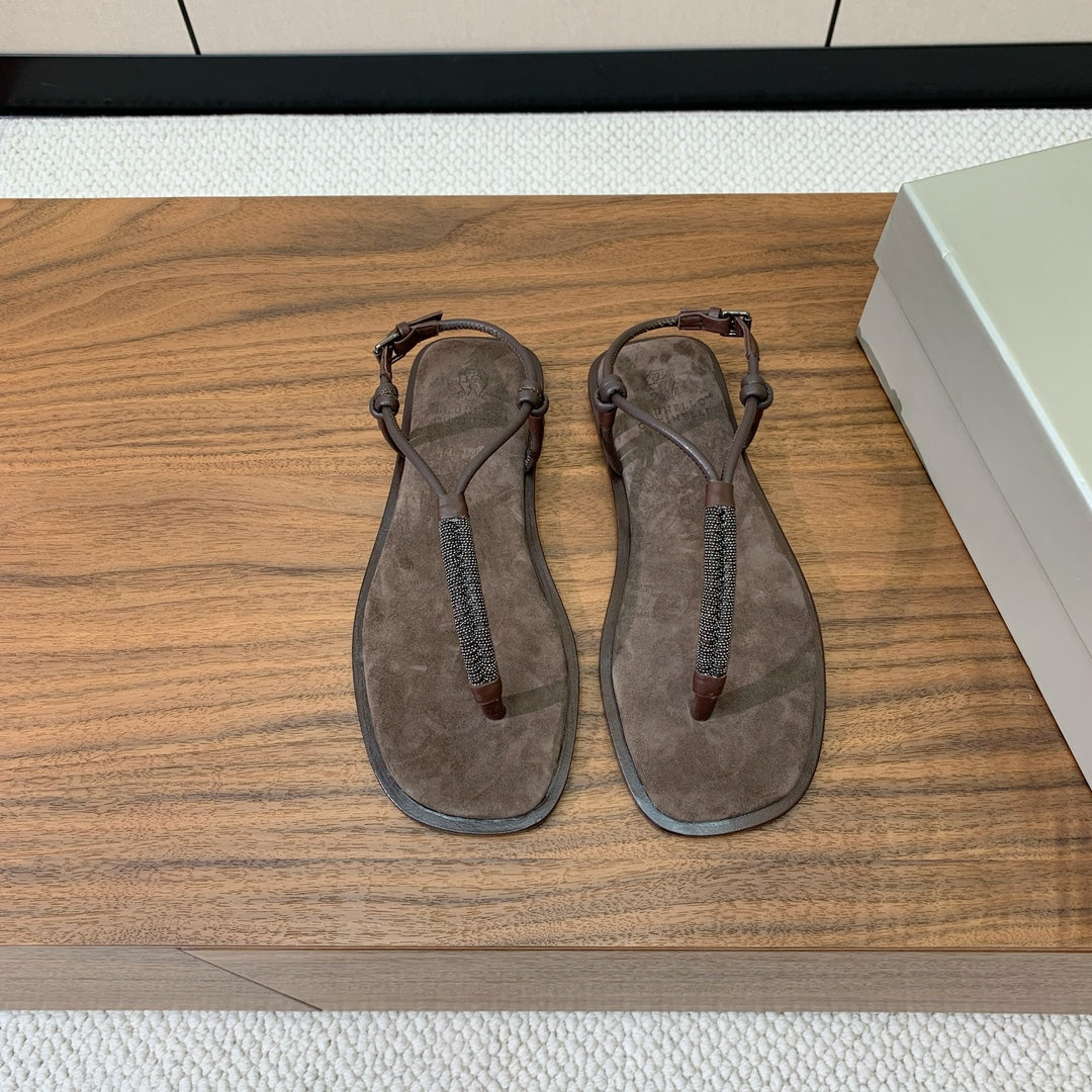 Brunello Cucinelli Flat Sandals Taupe Suede 934695