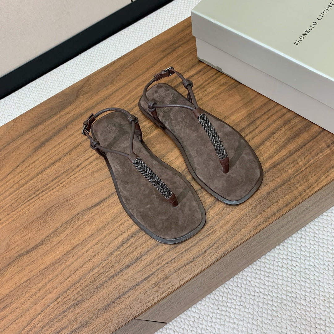 Brunello Cucinelli Flat Sandals Taupe Suede 934695