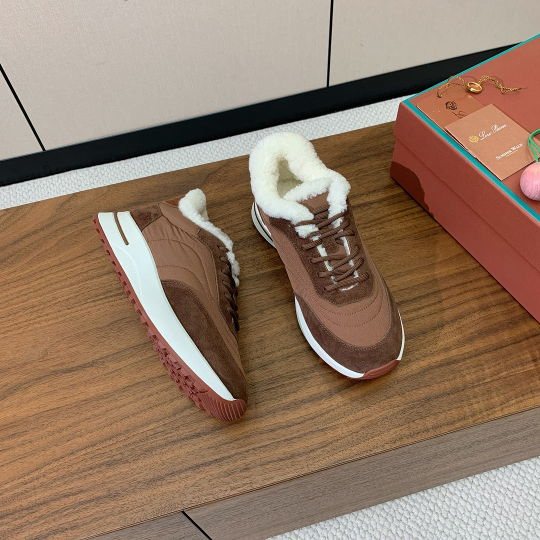 LP 26s Flexy Walk Sneakers 3cm Chocolate Suede Shearling 110920