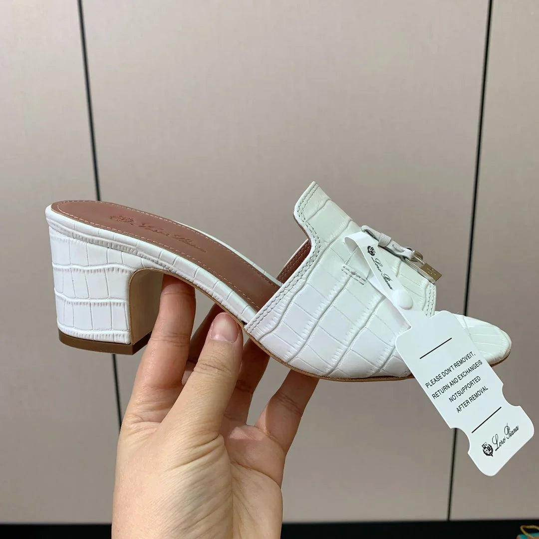 Loro Piana 2026 Crocodile Embossed 5cm Sandal Sheepskin 935141
