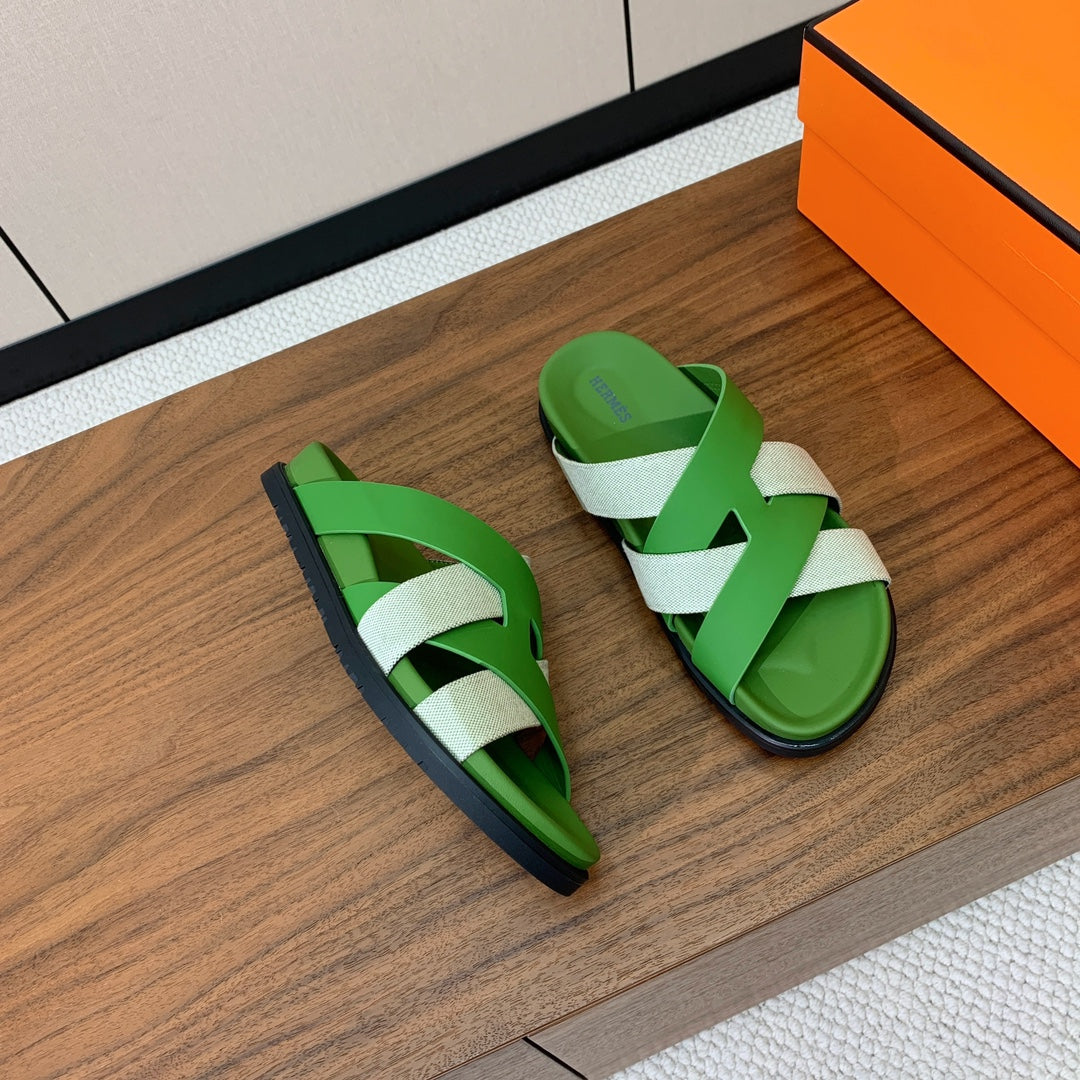 HM Kazimir Sandal Green Gray Farbic Calfskin 293988