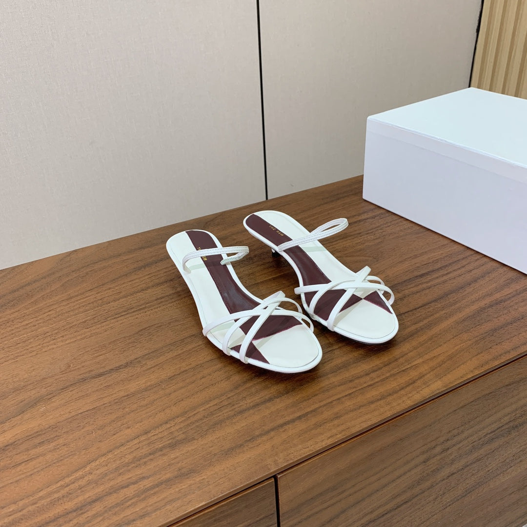 The Row  Heel Sandals 30mm White Mix Burgundy Sheepskin 325422