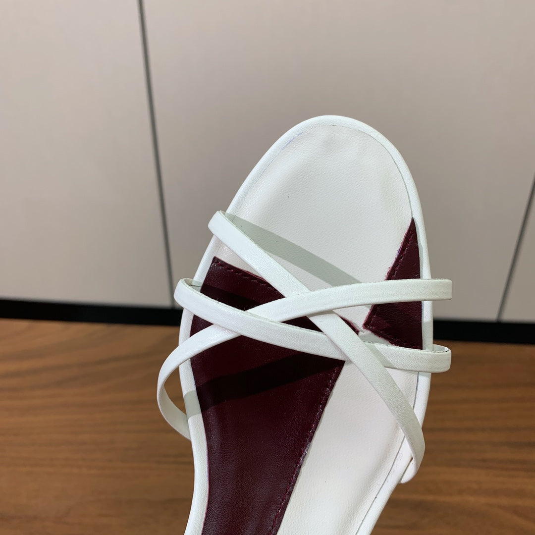 The Row  Heel Sandals 30mm White Mix Burgundy Sheepskin 325422