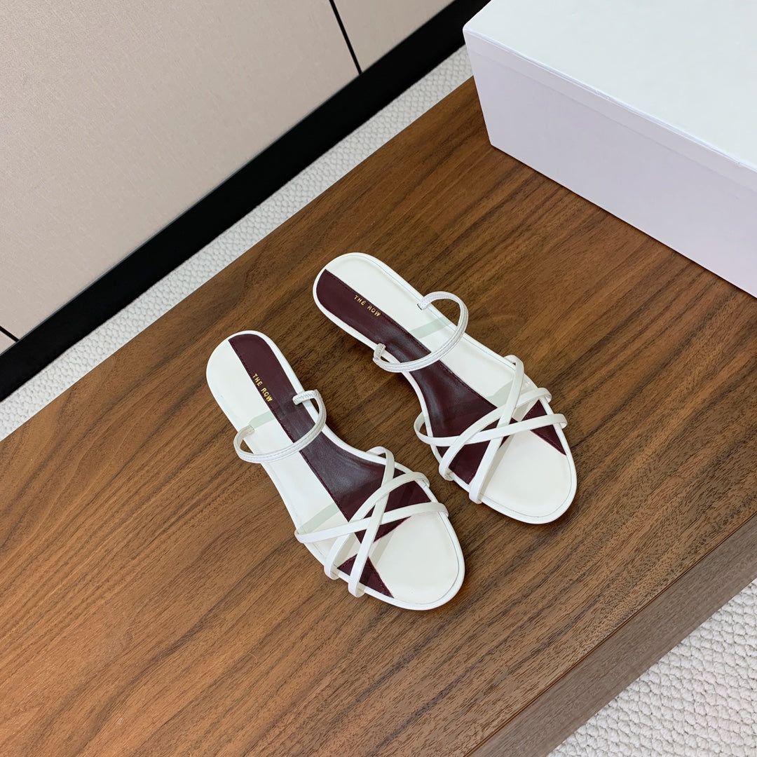 The Row  Heel Sandals 30mm White Mix Burgundy Sheepskin 325422