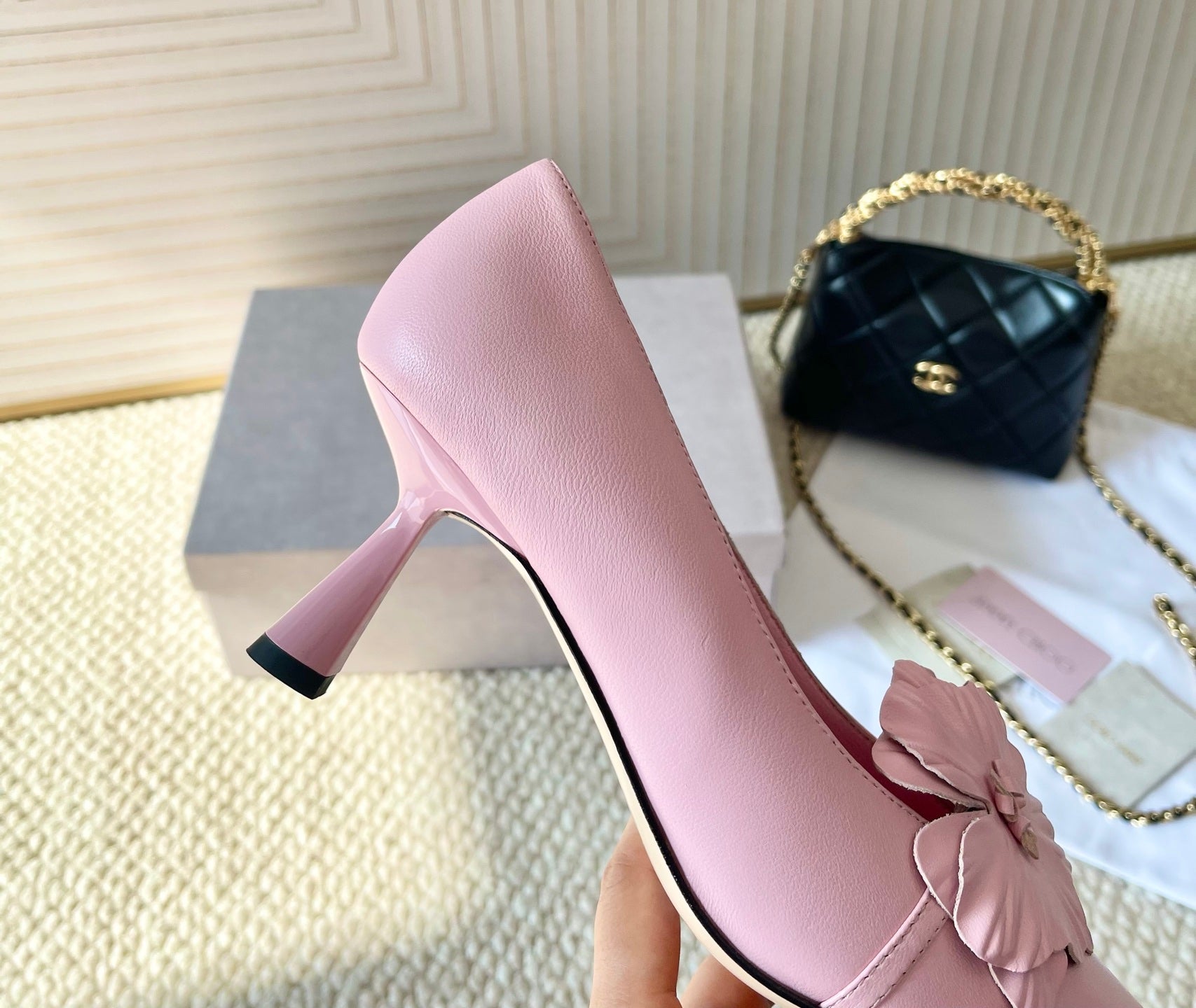 Jimmy Choo Skye Corsage Pump 6.5cm Pink Sheepskin 669832