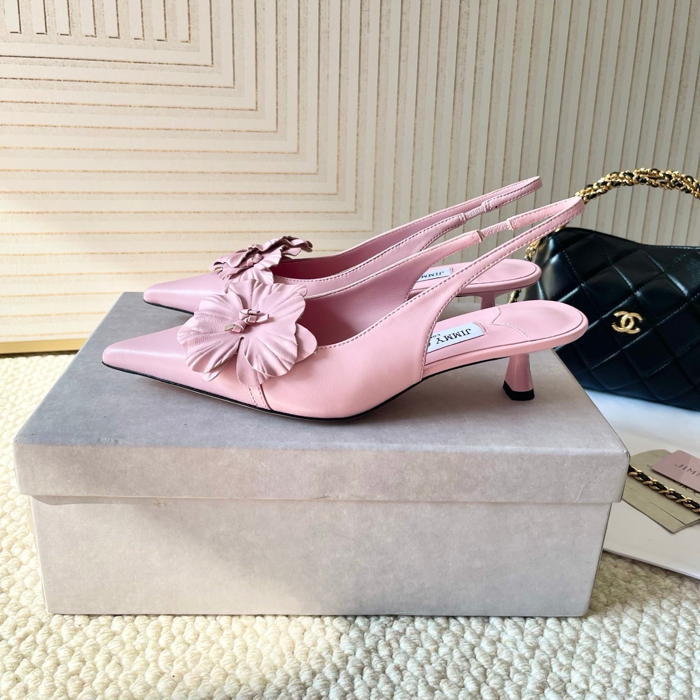 Jimmy Choo Skye Corsage Slingback Pink Sheepskin 669833