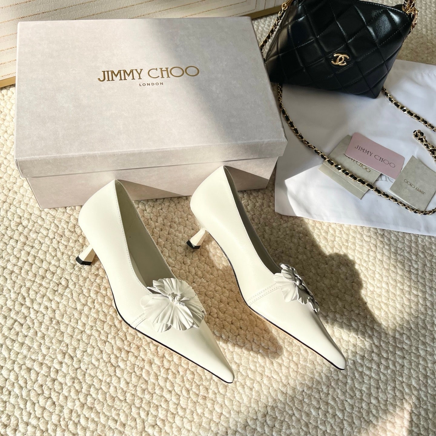 Jimmy Choo Skye Corsage Pump 4.5cm White Sheepskin 669837