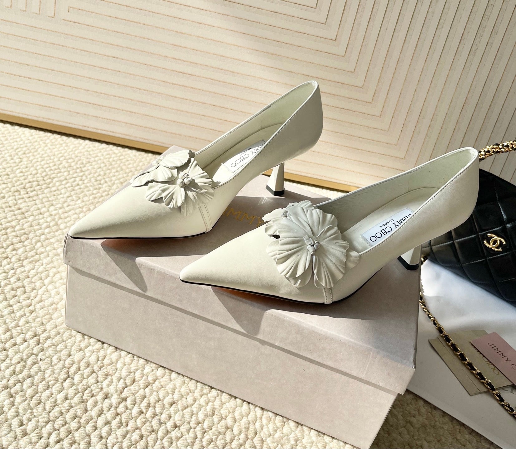 Jimmy Choo Skye Corsage Pump 6.5cm White Sheepskin 669838