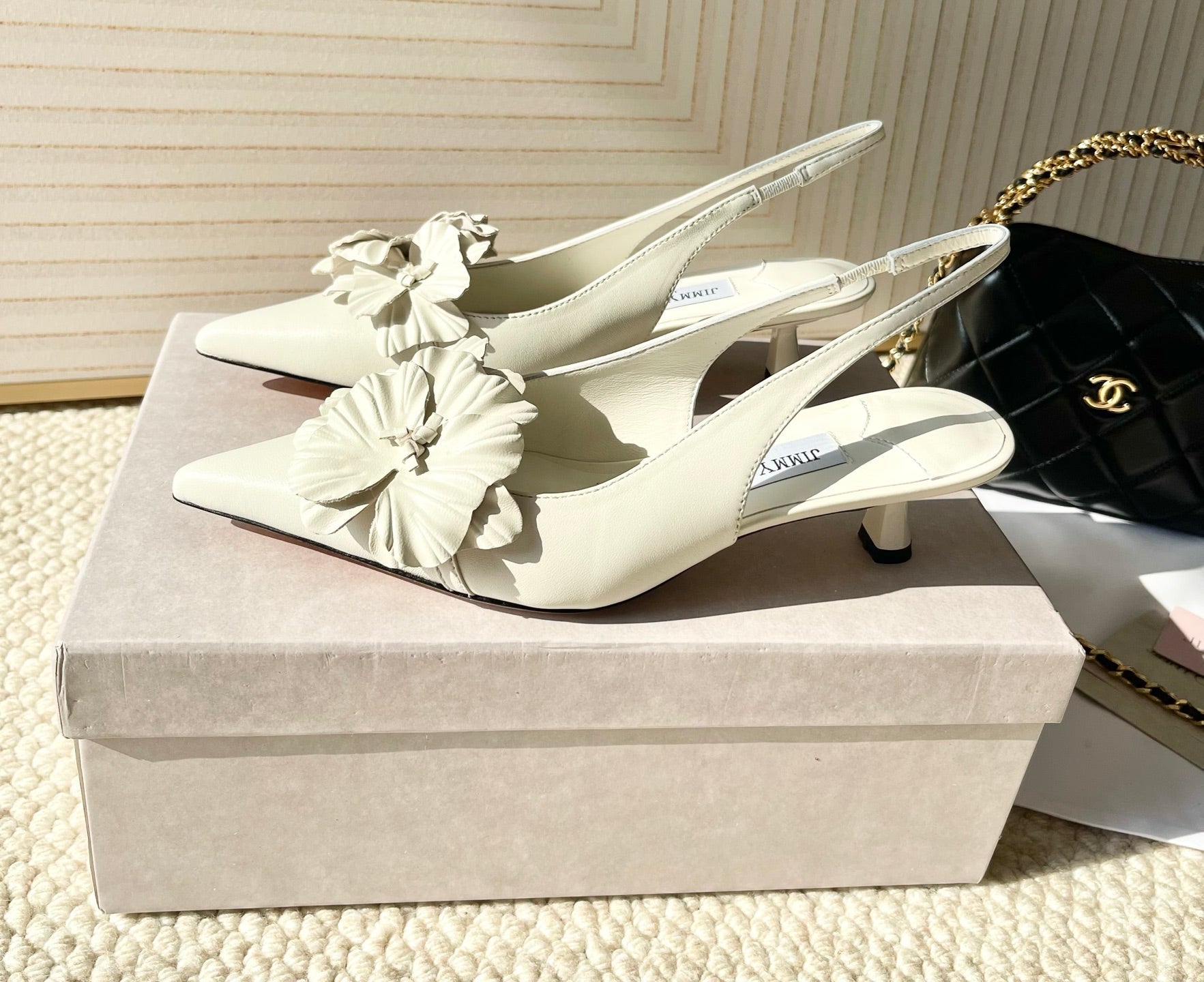 Jimmy Choo Skye Corsage Slingback White Sheepskin 669841