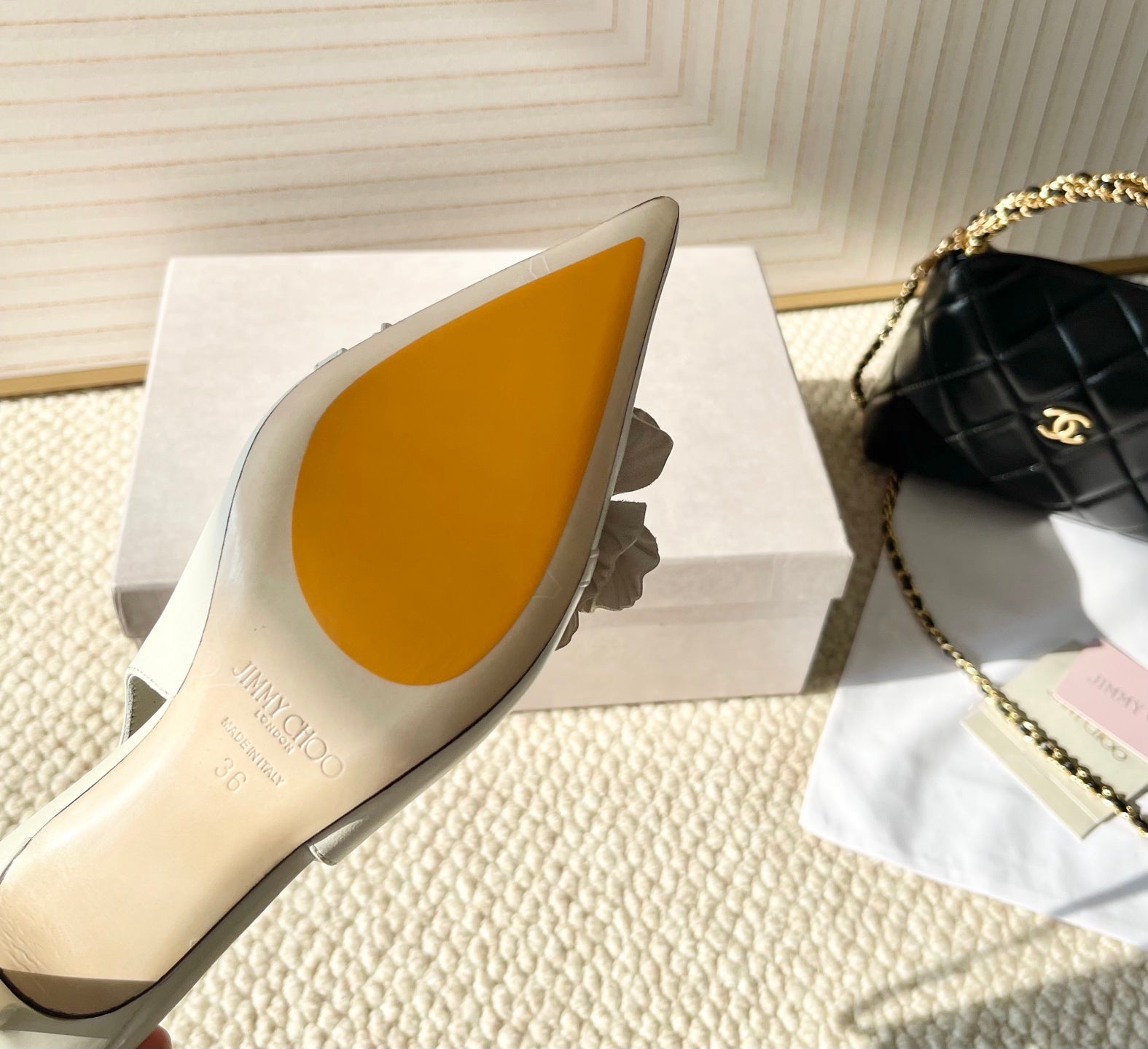 Jimmy Choo Skye Corsage Slingback White Sheepskin 669841