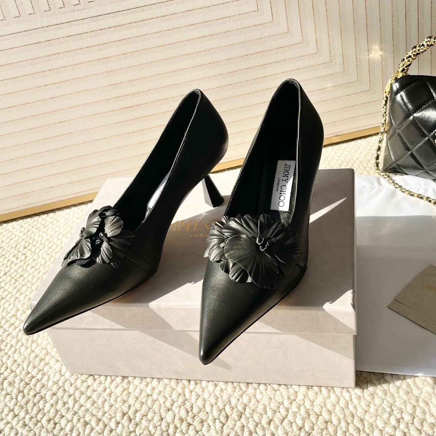 Jimmy Choo Skye Corsage Pump 6.5cm Black Sheepskin 669843