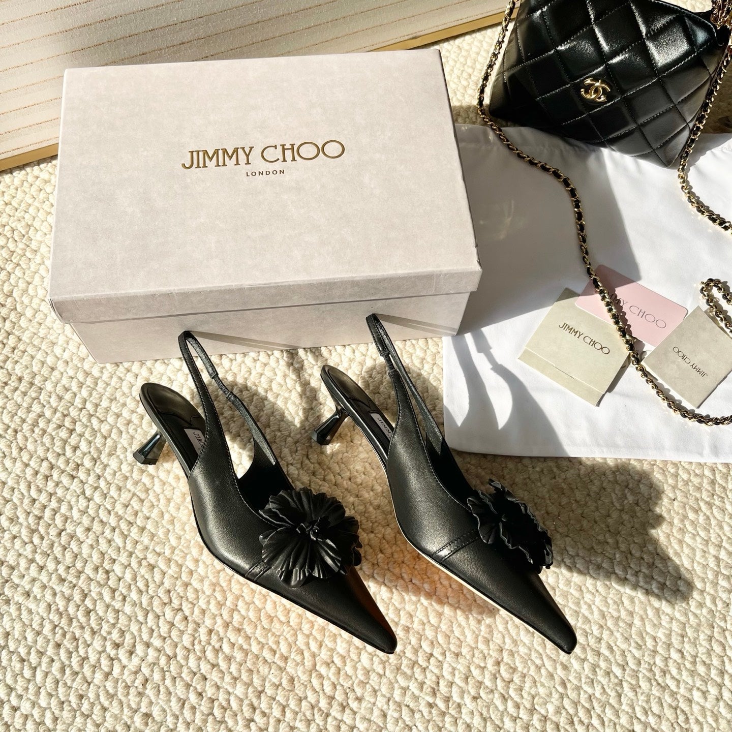 Jimmy Choo Skye Corsage Slingback Black Sheepskin 669844
