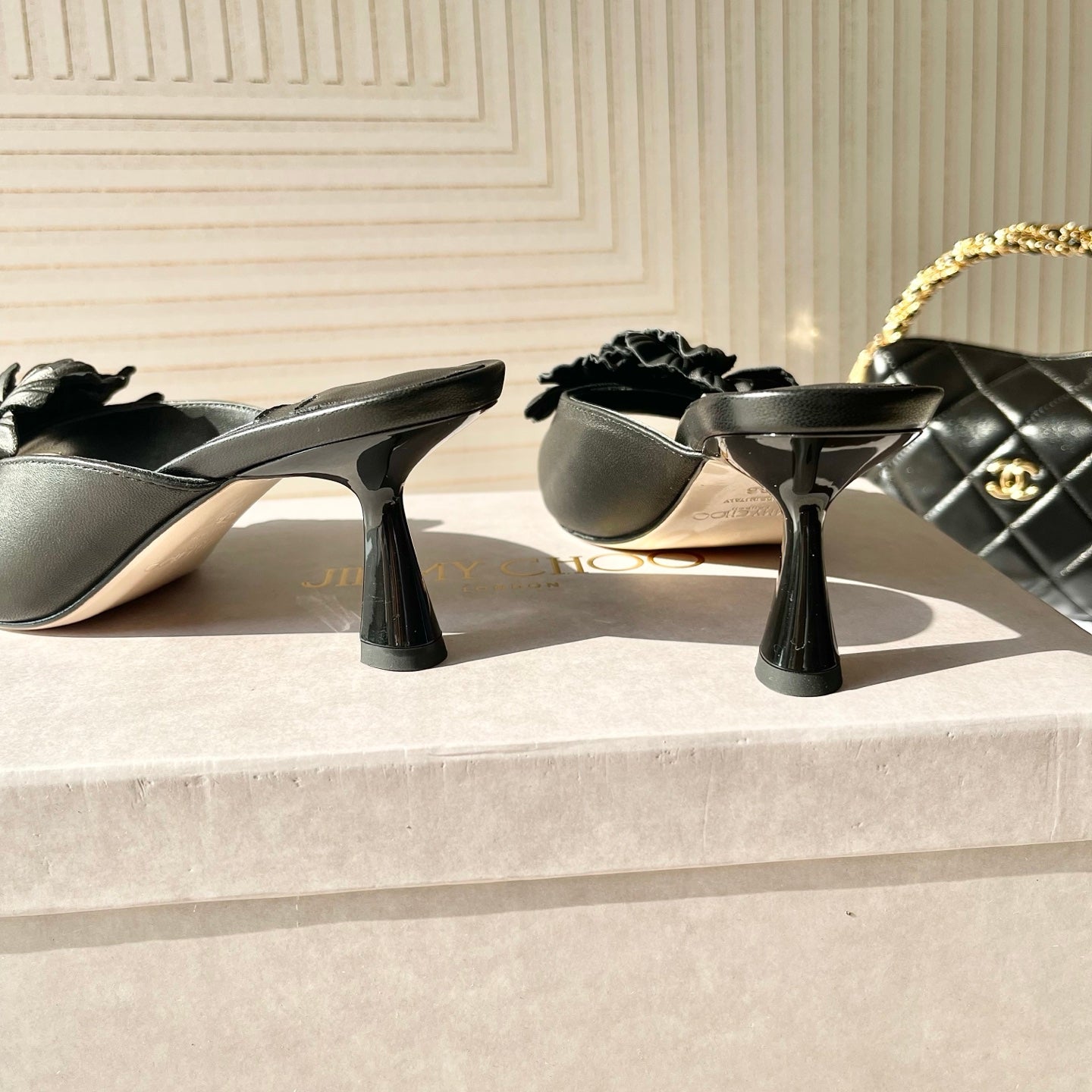 Jimmy Choo Skye Corsage Sandals Black Sheepskin 669846
