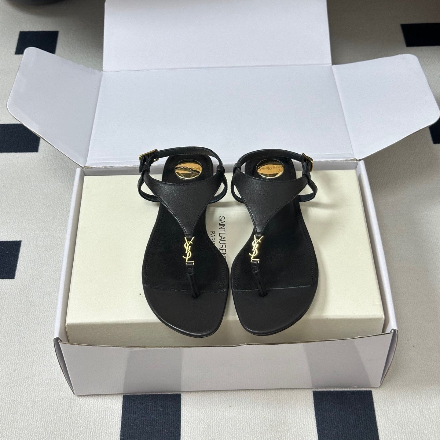 YSL Cassandra Slide Black Smooth Leather 787563