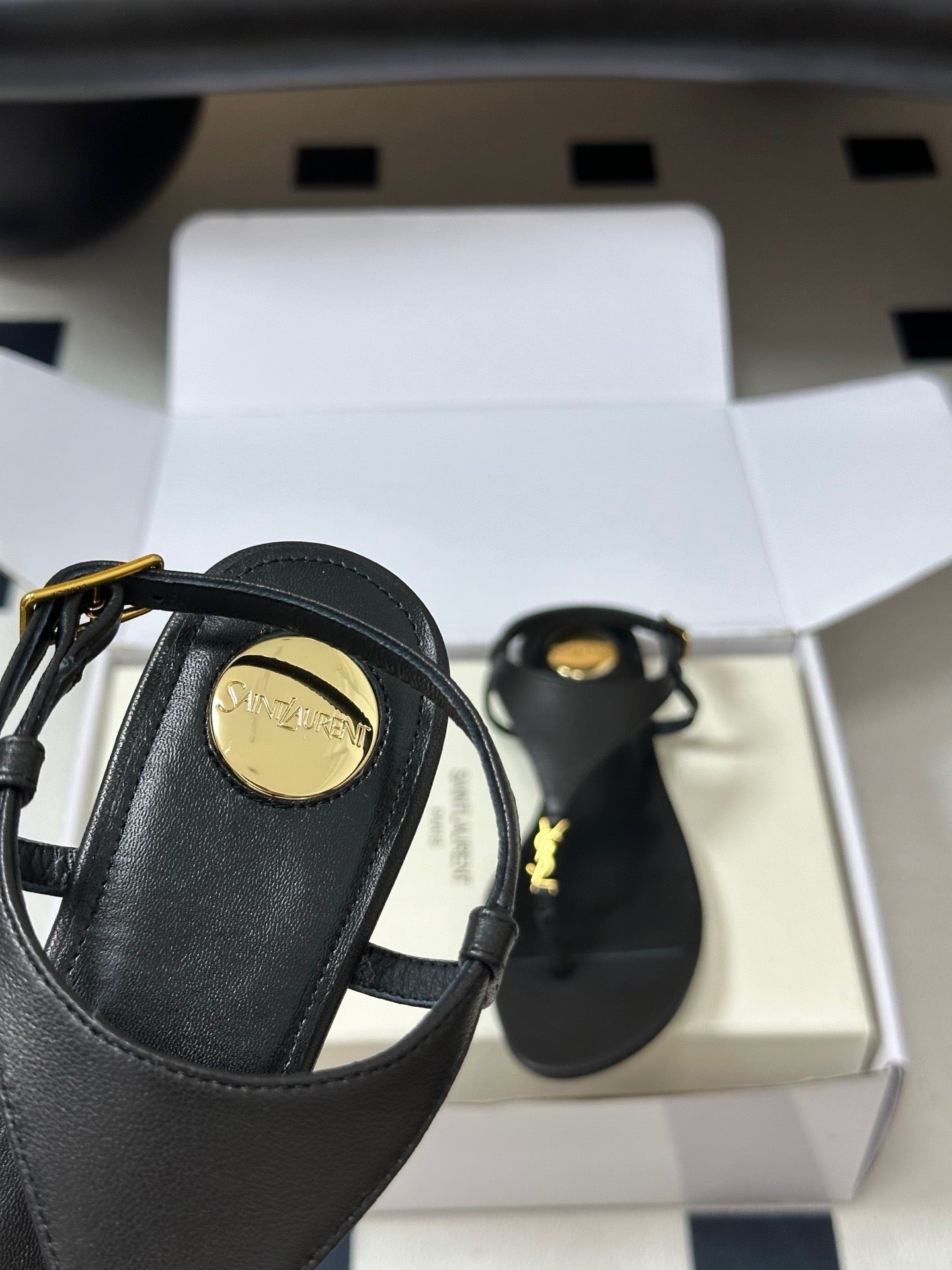 YSL Cassandra Slide Black Smooth Leather 787563