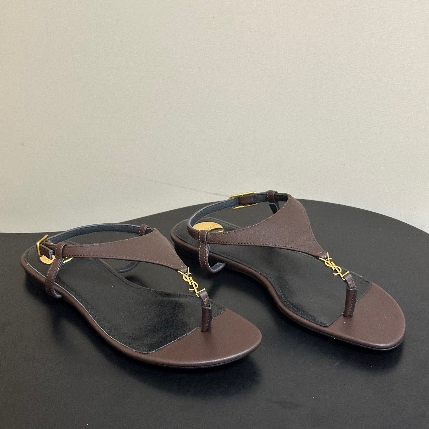 YSL Cassandra Slide Brown Smooth Leather 787564