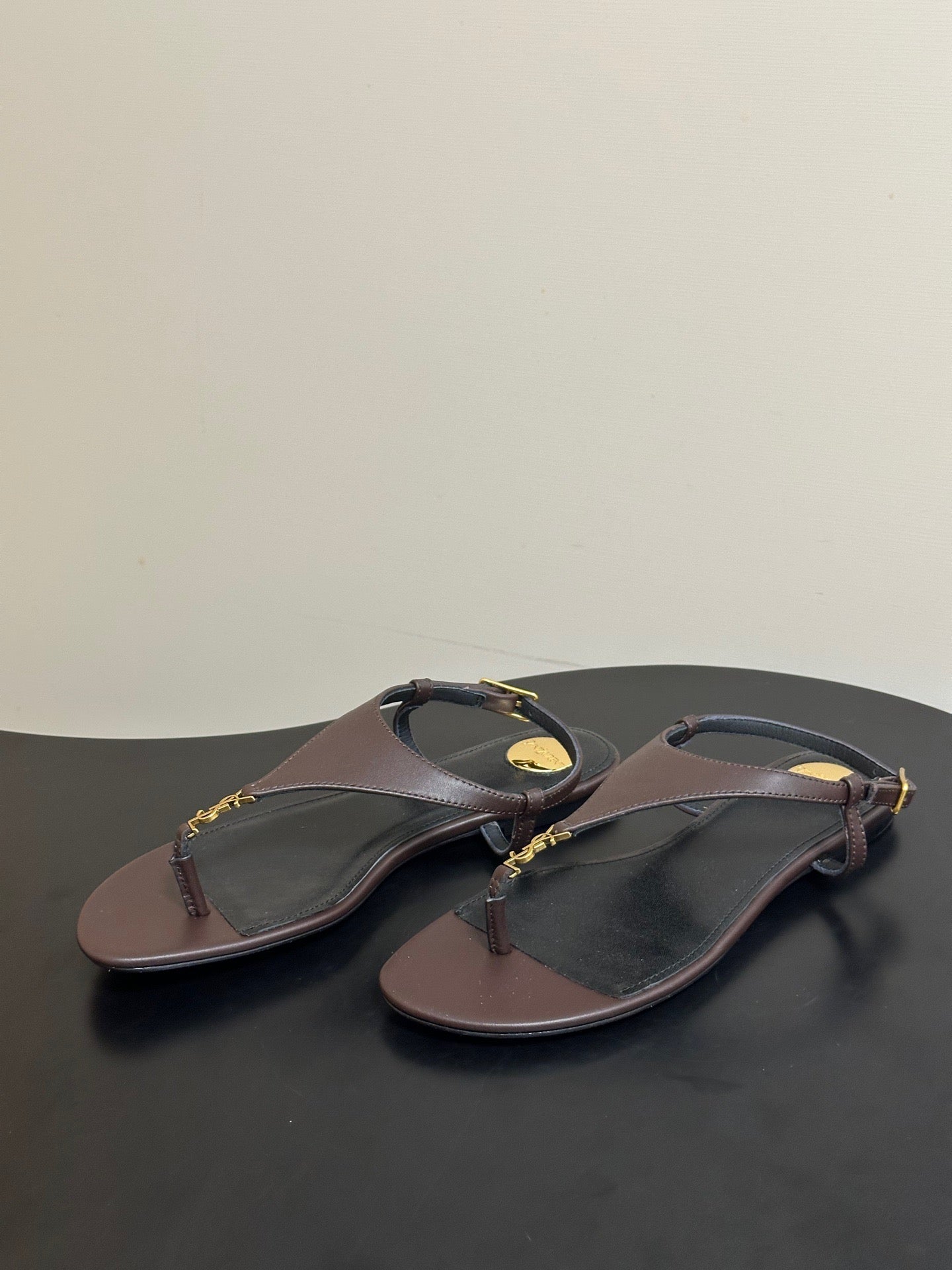 YSL Cassandra Slide Brown Smooth Leather 787564