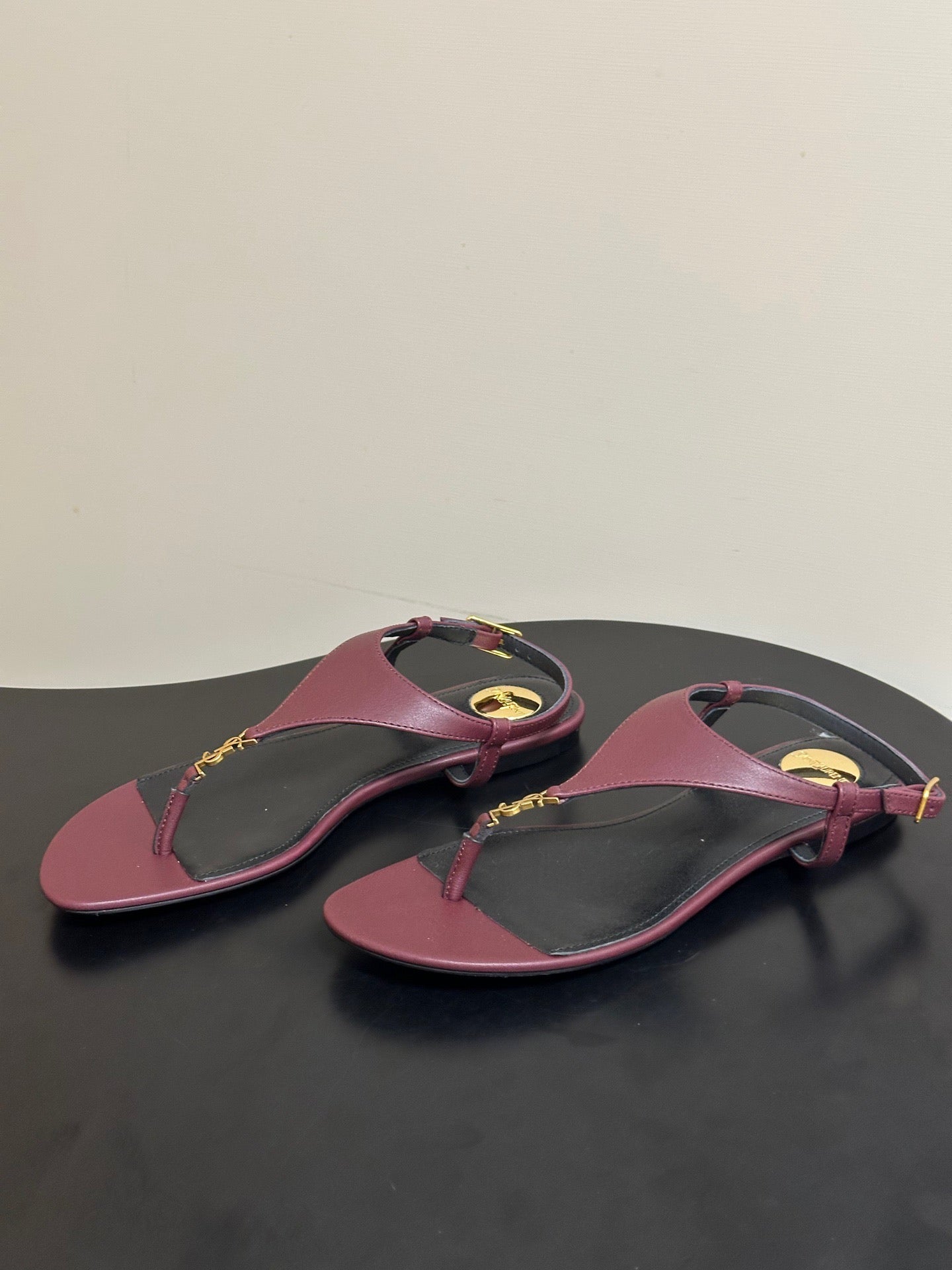 YSL Cassandra Slide Burugndy Smooth Leather 787565