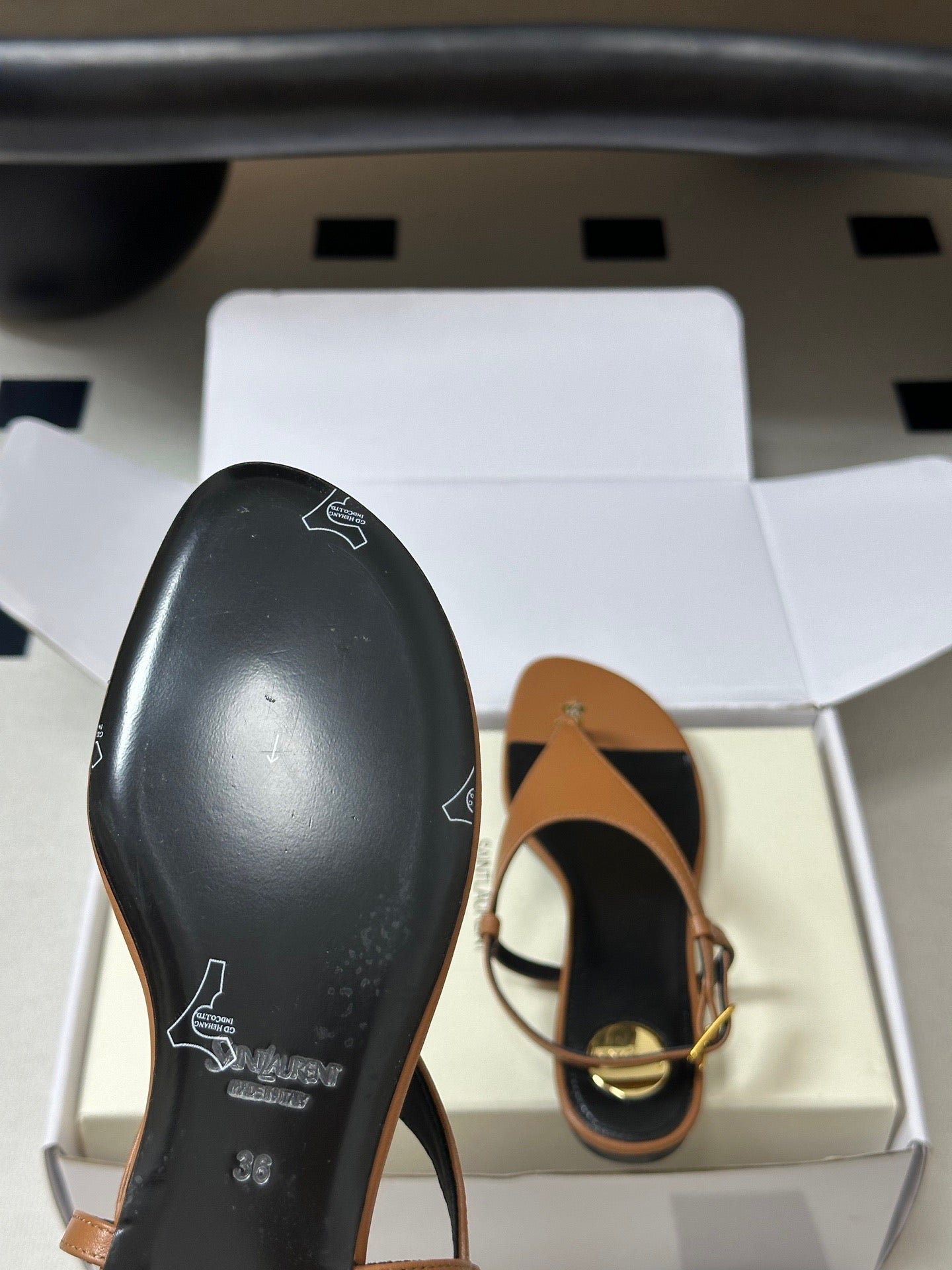 YSL Cassandra Slide Tan Smooth Leather 787566
